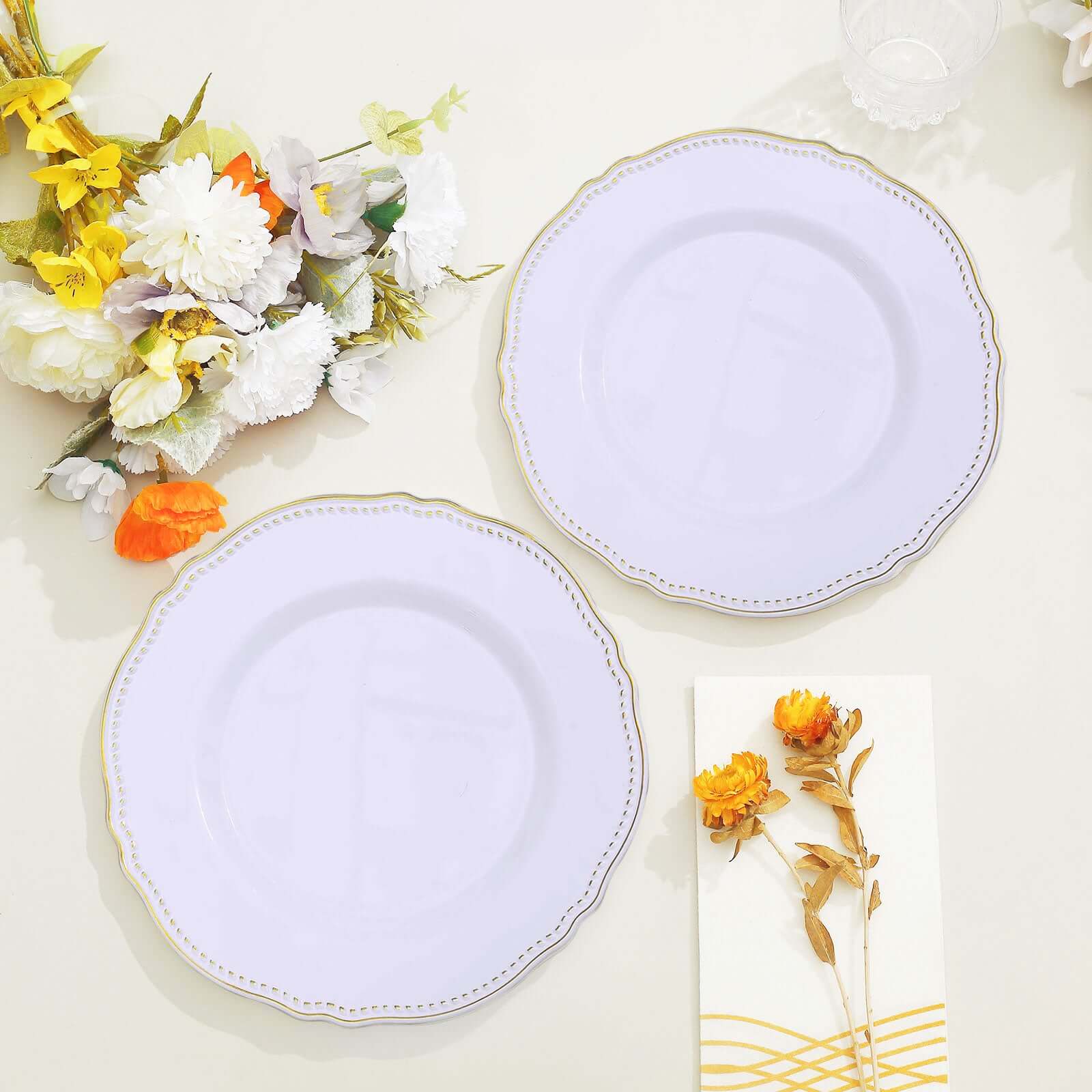10-Pack Plastic Dinner Plates 9" White with Gold Scalloped Rim - Disposable Party Plates for Classy Buffets & Catered Events - Image 8