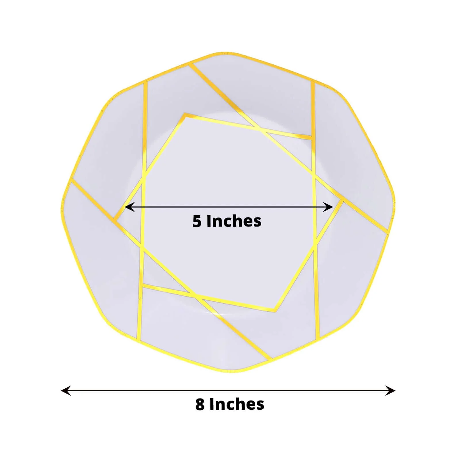 10-Pack Plastic Octagon Dessert Plates 8" White with Gold Geometric Design - Stylish Disposable Salad/Appetizer Plates for Modern & Sophisticated Tablescape - Image 3
