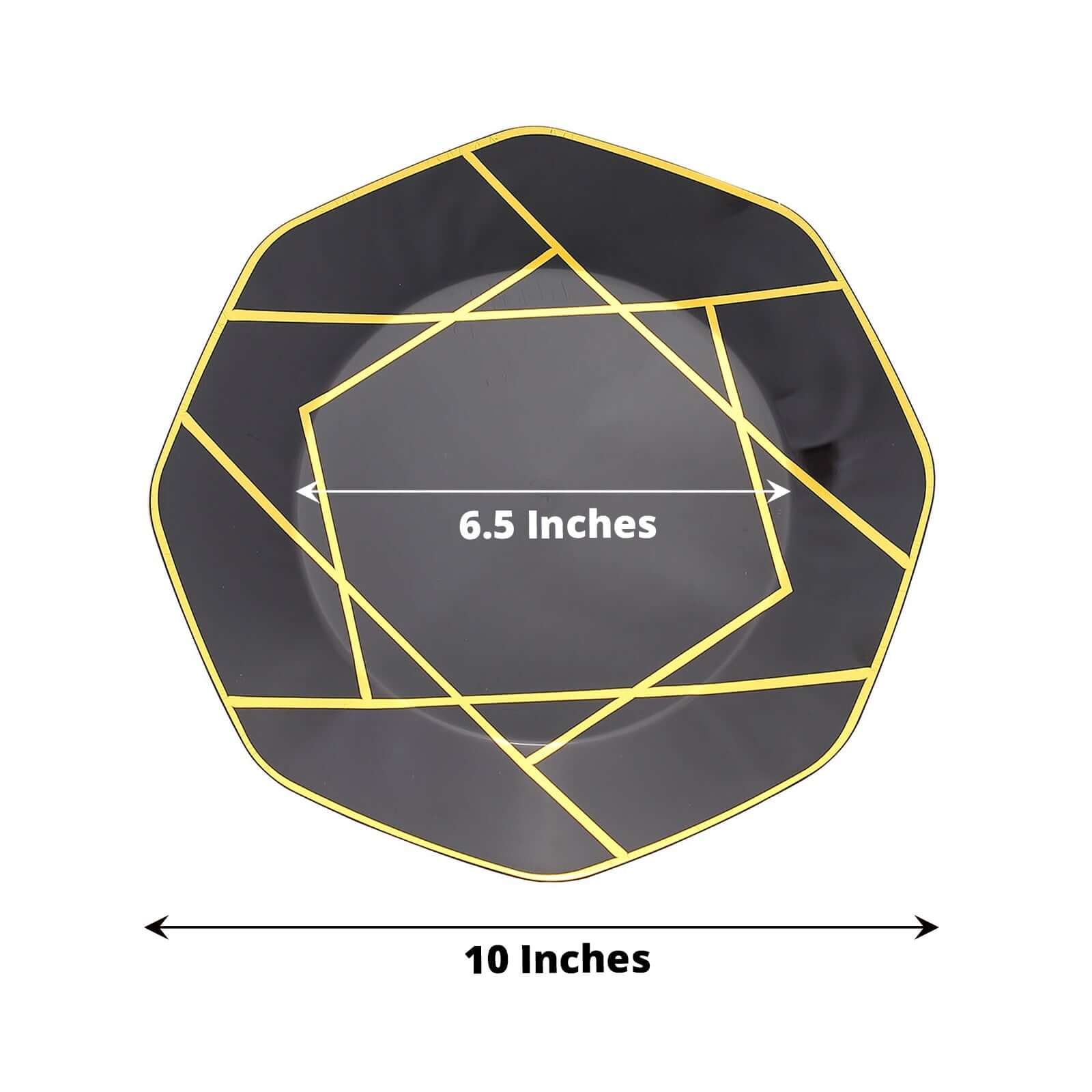 10-Pack Plastic Octagon Dinner Plates 10" Black with Gold Geometric Design - Stylish Disposable Party Plates - Image 3