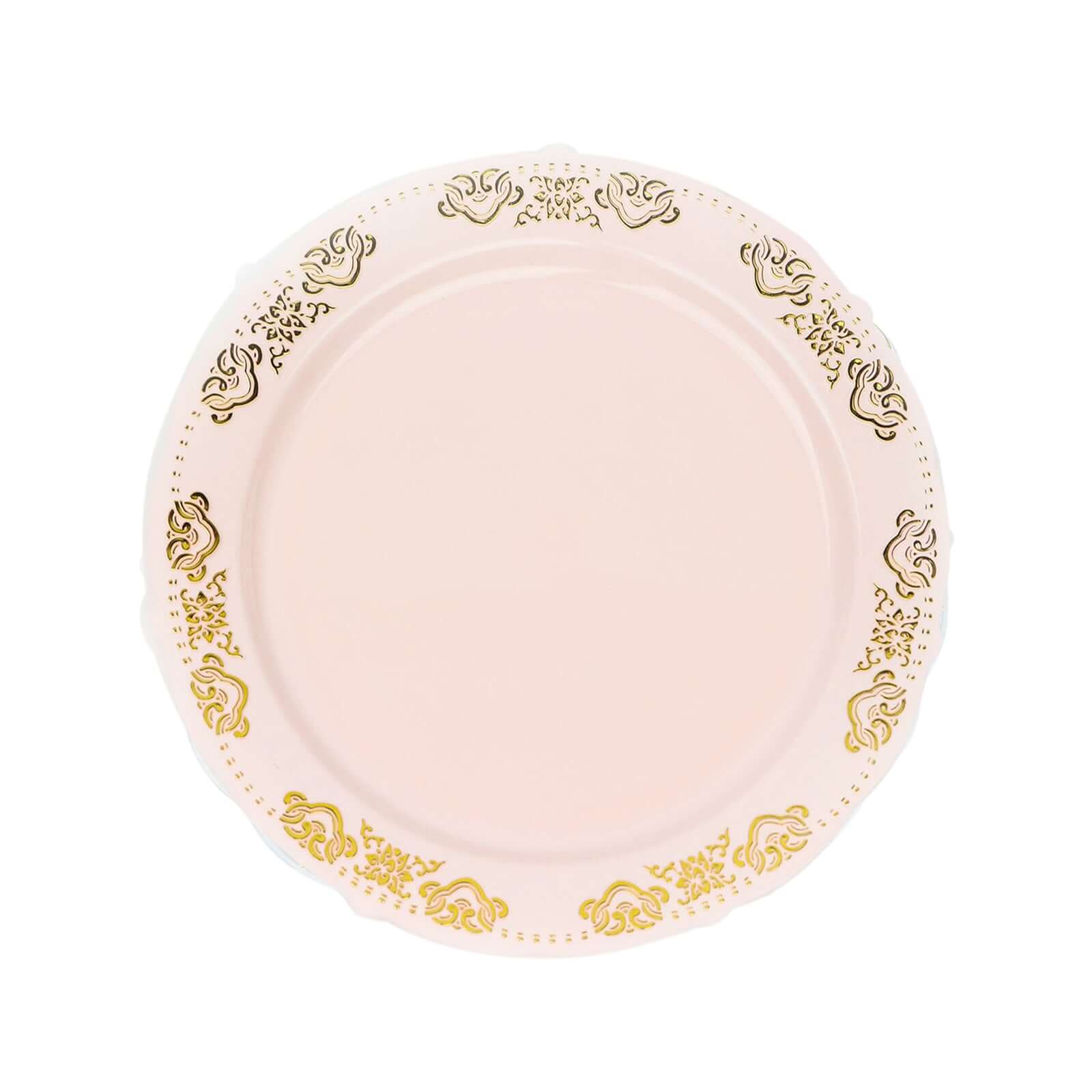 10-Pack Plastic Round Appetizer Plates 7.5" Blush with Gold Embossed Scalloped Edge - Stylish Disposable Salad Plates - Image 7