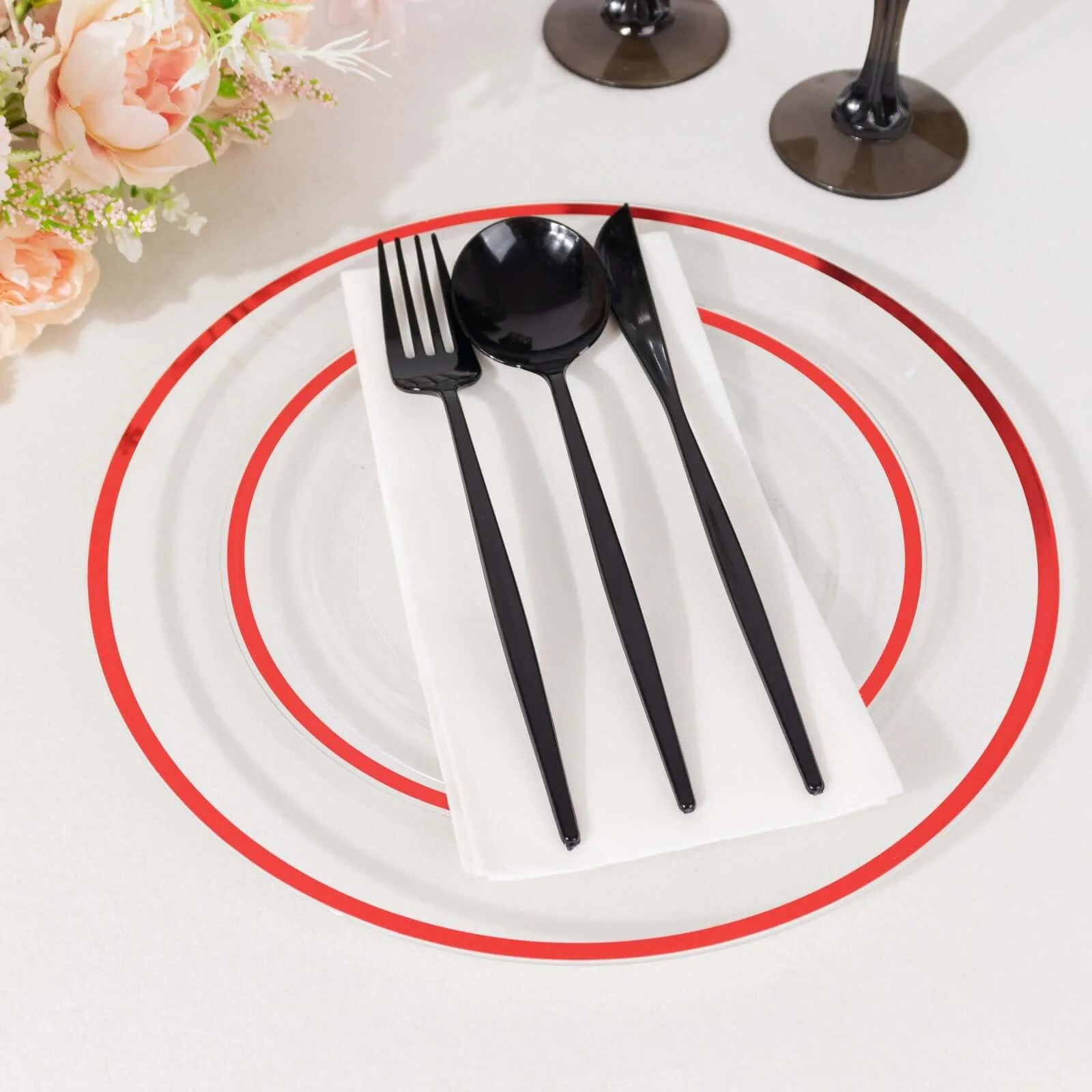 10-Pack Plastic Round Appetizer Plates 7" Clear with Red Rim - Classy Disposable Salad Plates - Image 7