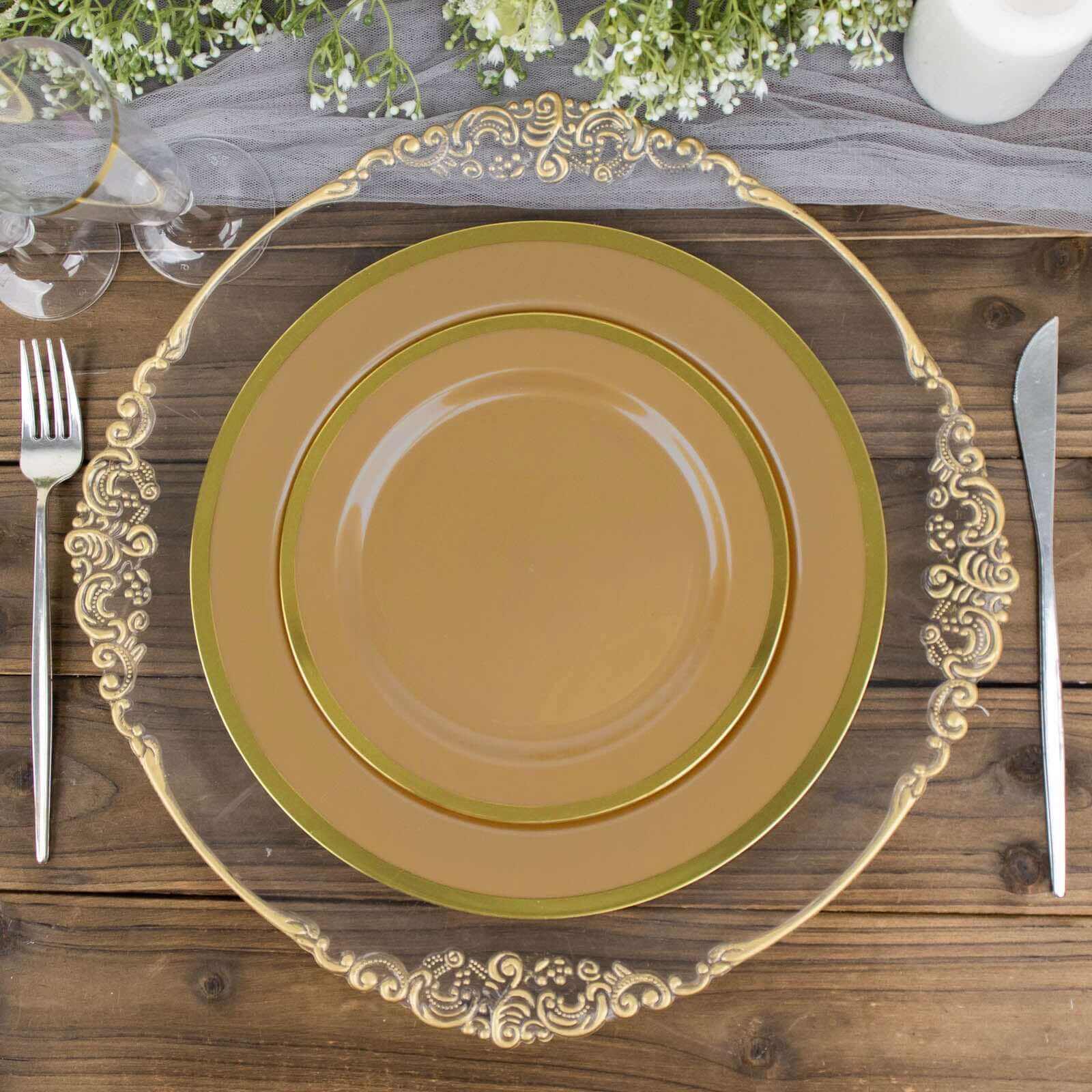 10-Pack Plastic Round Appetizer Plates 7" Gold - Classy Disposable Salad Plates for Weddings & Celebrations - Image 10