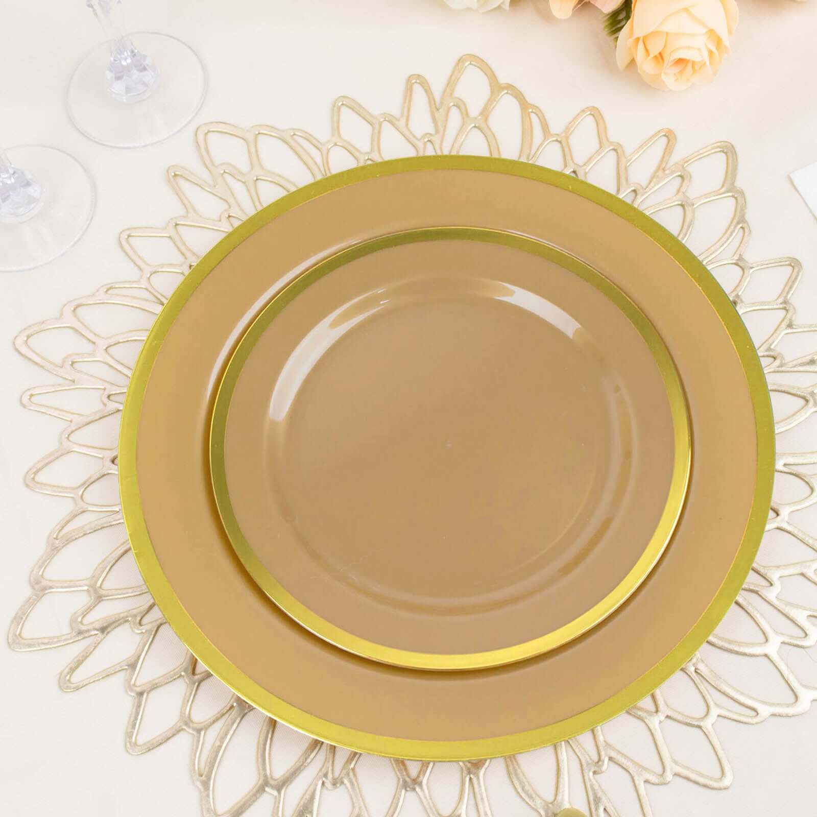 10-Pack Plastic Round Appetizer Plates 7" Gold - Classy Disposable Salad Plates for Weddings & Celebrations - Image 11