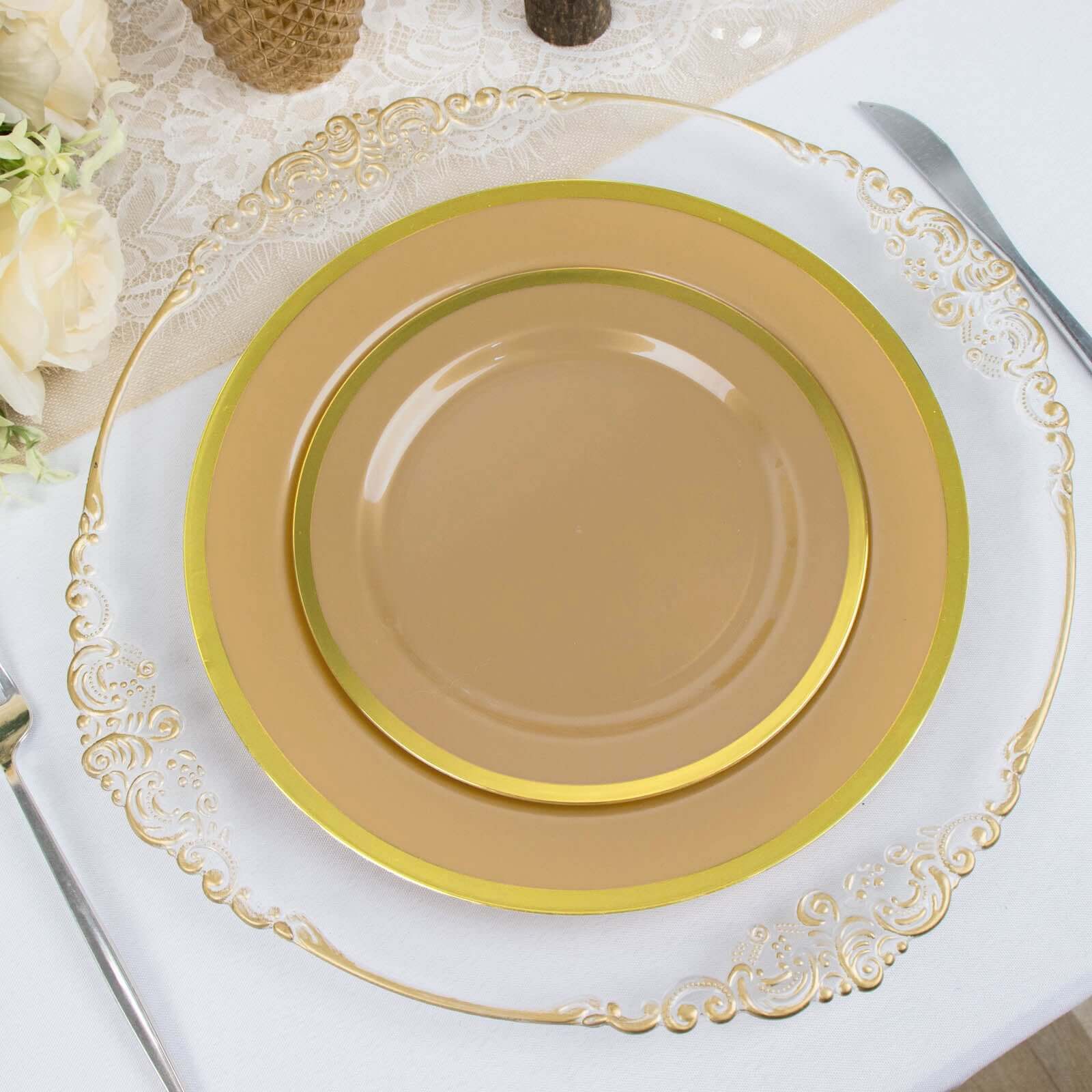 10-Pack Plastic Round Appetizer Plates 7" Gold - Classy Disposable Salad Plates for Weddings & Celebrations - Image 4