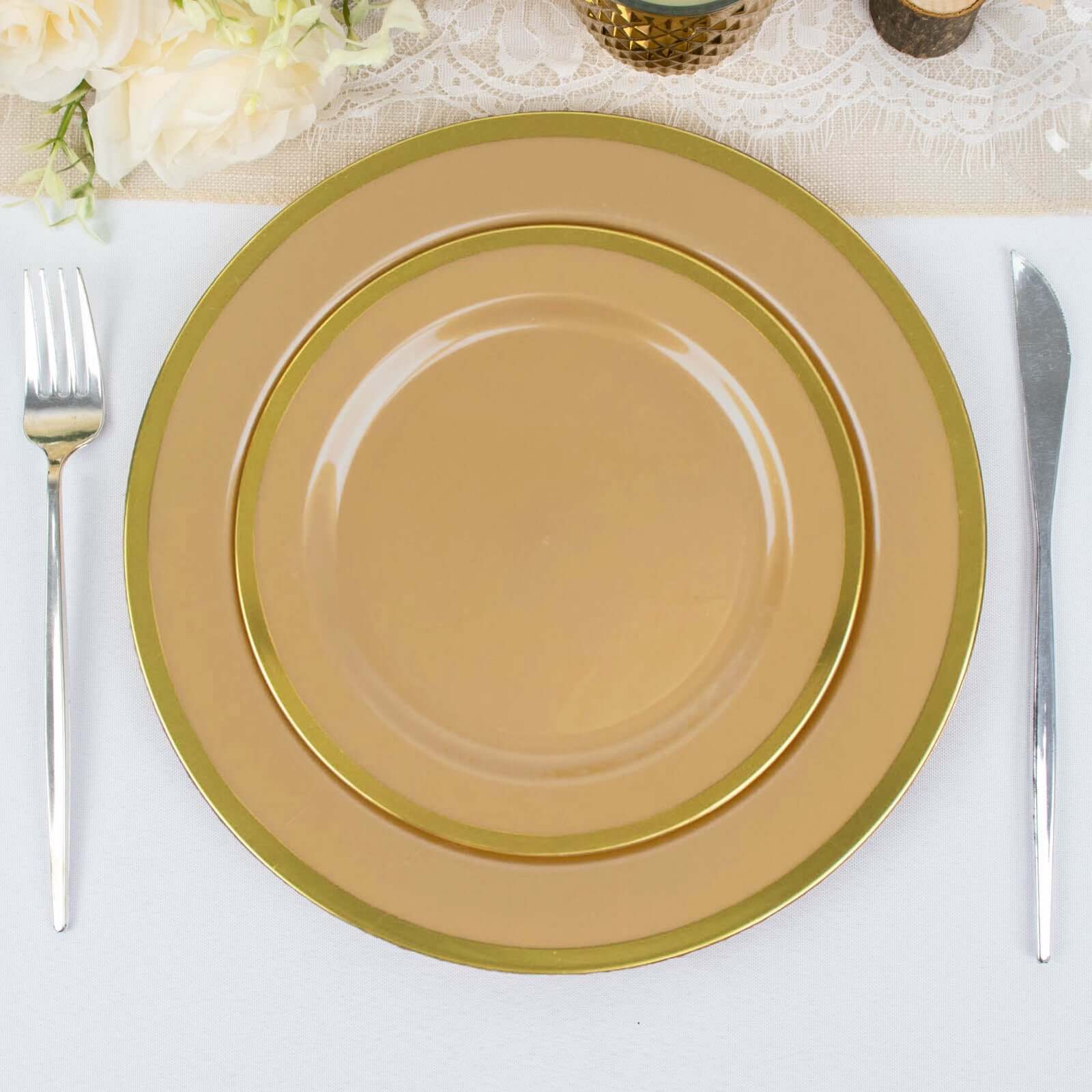 10-Pack Plastic Round Appetizer Plates 7" Gold - Classy Disposable Salad Plates for Weddings & Celebrations - Image 5