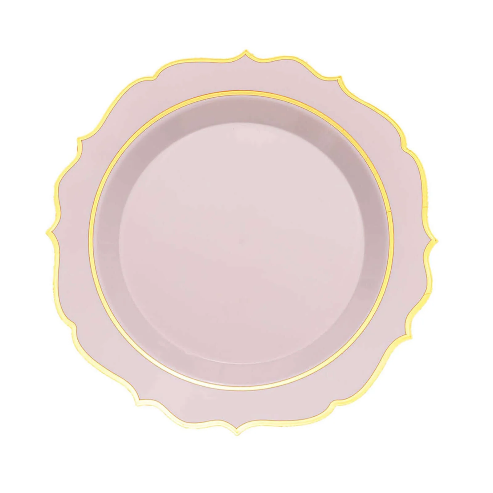 10-Pack Plastic Round Dessert Plates 8" Blush with Gold Scalloped Rim - Disposable Appetizer/Salad Plates - Image 7