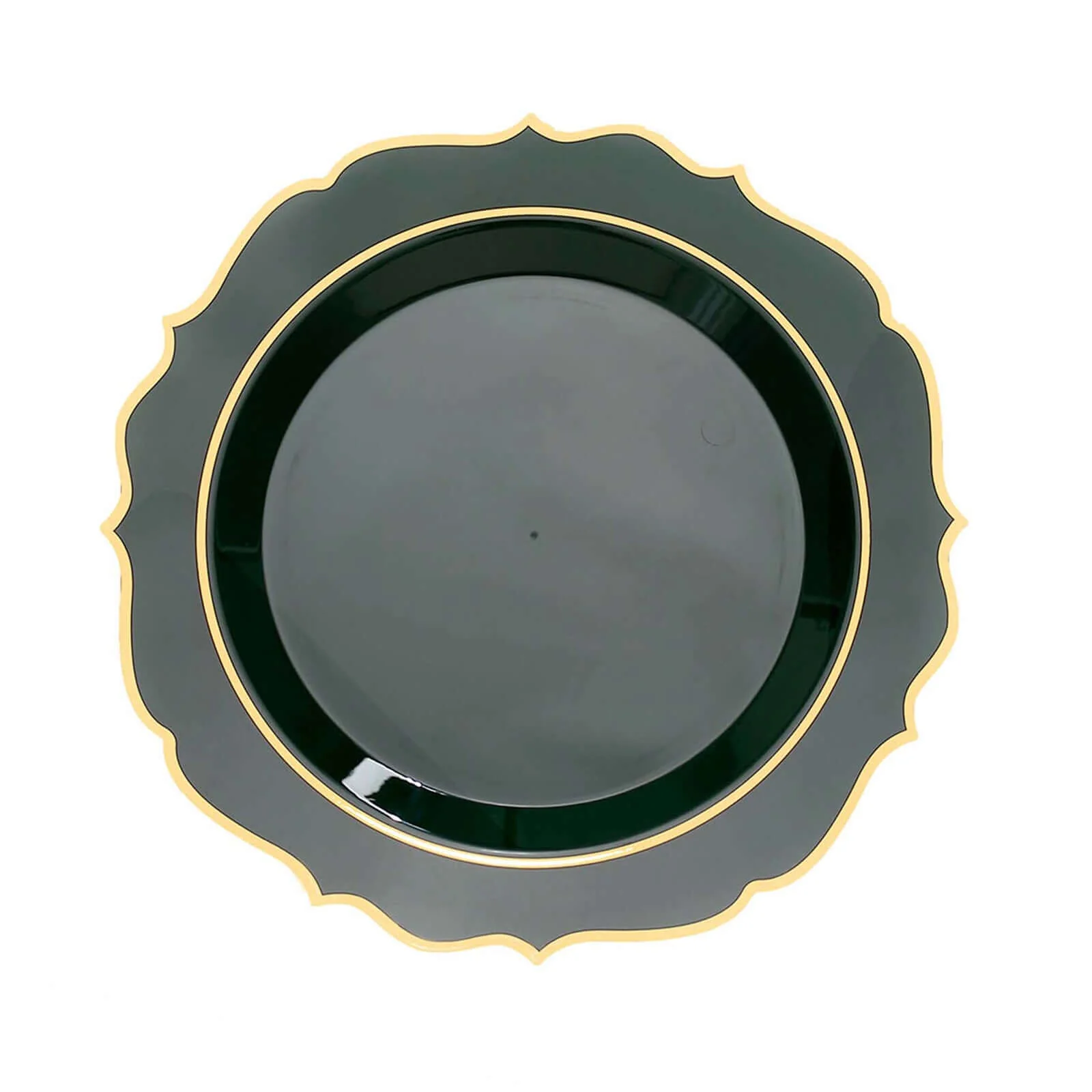 10-Pack Plastic Round Dessert Plates 8" Hunter Emerald Green with Gold Scalloped Rim - Disposable Appetizer/Salad Plates - Image 7