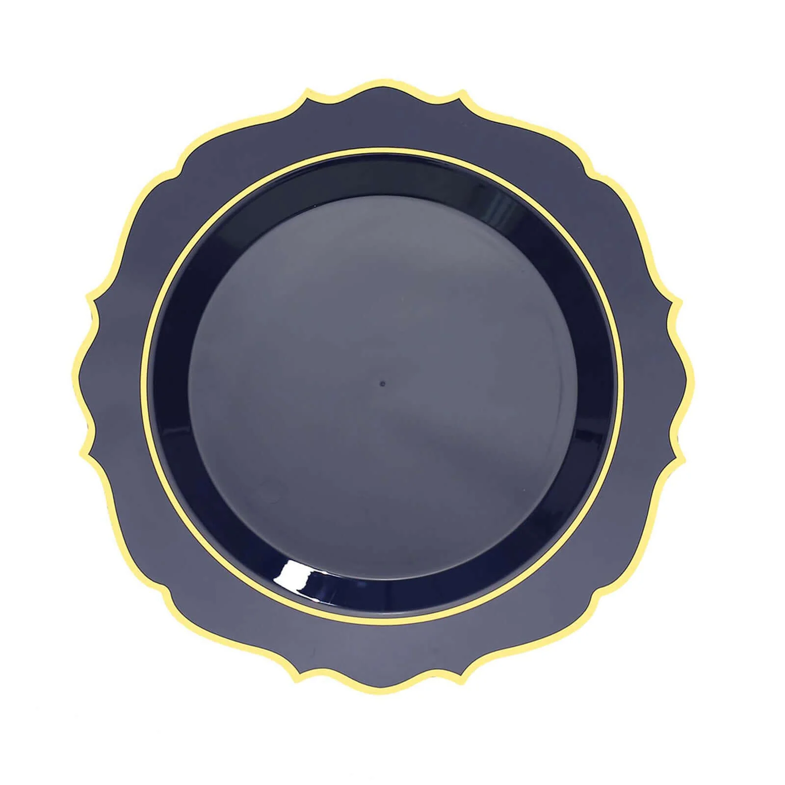 10-Pack Plastic Round Dessert Plates 8" Navy Blue with Gold Scalloped Rim - Disposable Appetizer/Salad Plates - Image 7