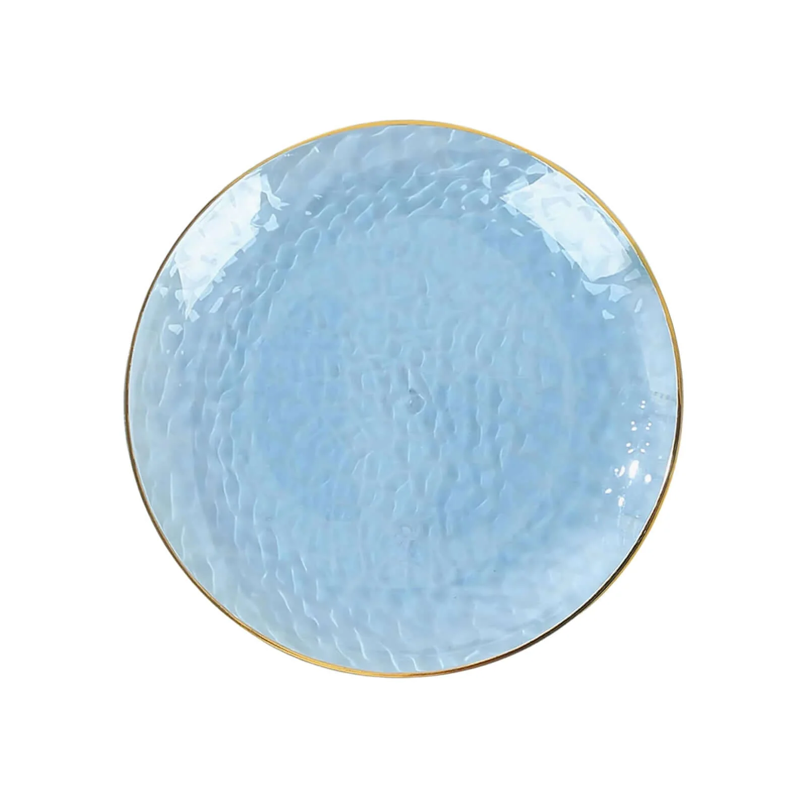 10-Pack Plastic Round Dessert Appetizer Plates 7" Transparent Dusty Blue Hammered Design with Gold Rim - Modern Disposable Salad Plates - Image 7
