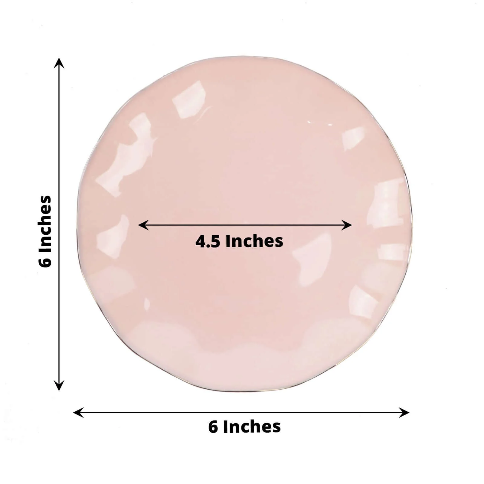 10-Pack Plastic Round Dessert Plates 6" Blush Ruffled Rim with Gold Edging - Heavy Duty Disposable Salad Appetizer Dinnerware - Image 3