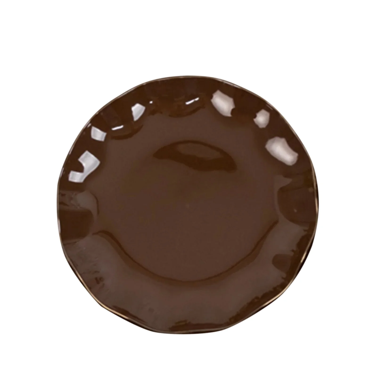 10-Pack Plastic Round Dessert Plates 6" Cinnamon Brown Ruffled Rim with Gold Edging - Heavy Duty Disposable Salad Appetizer Dinnerware - Image 2