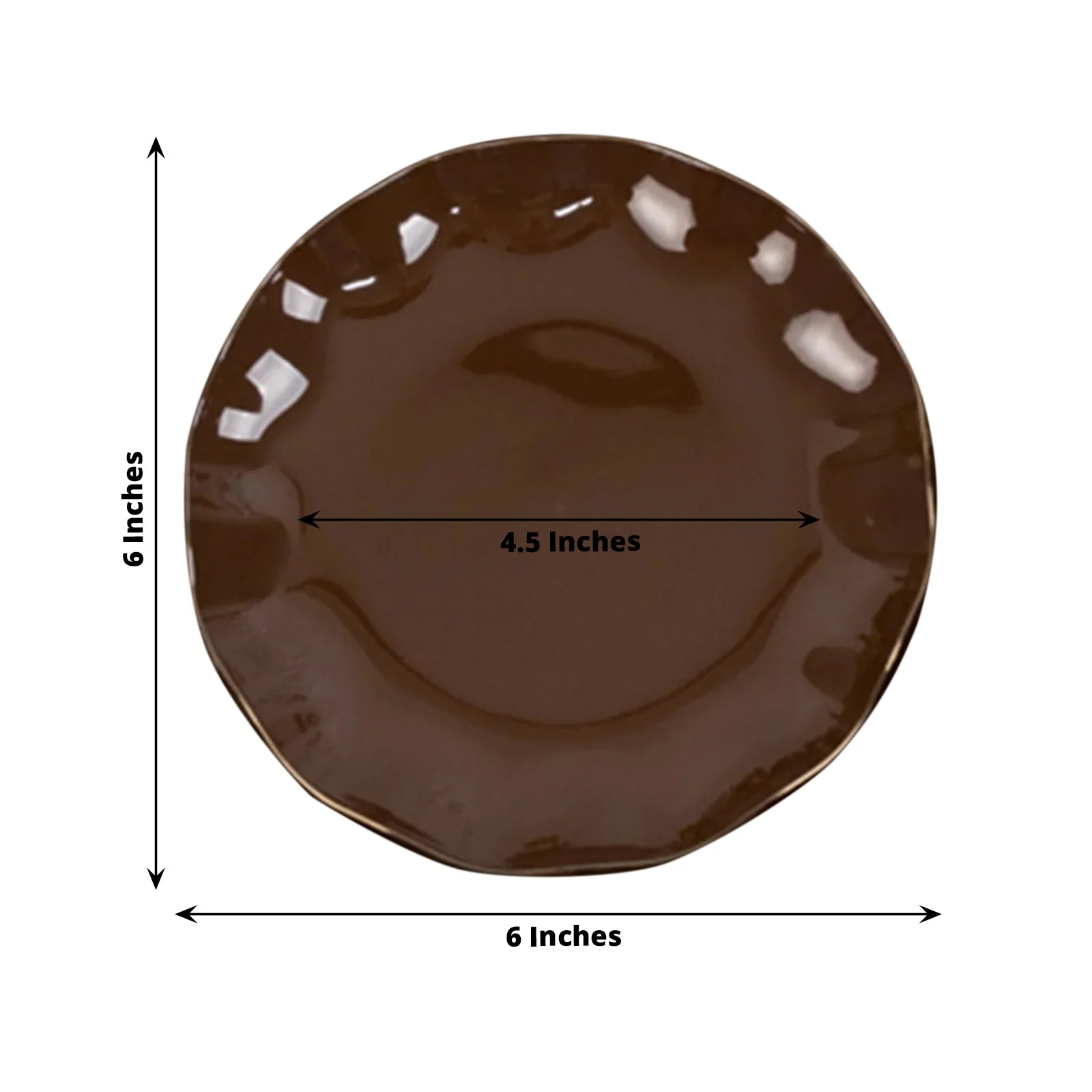 10-Pack Plastic Round Dessert Plates 6" Cinnamon Brown Ruffled Rim with Gold Edging - Heavy Duty Disposable Salad Appetizer Dinnerware - Image 6