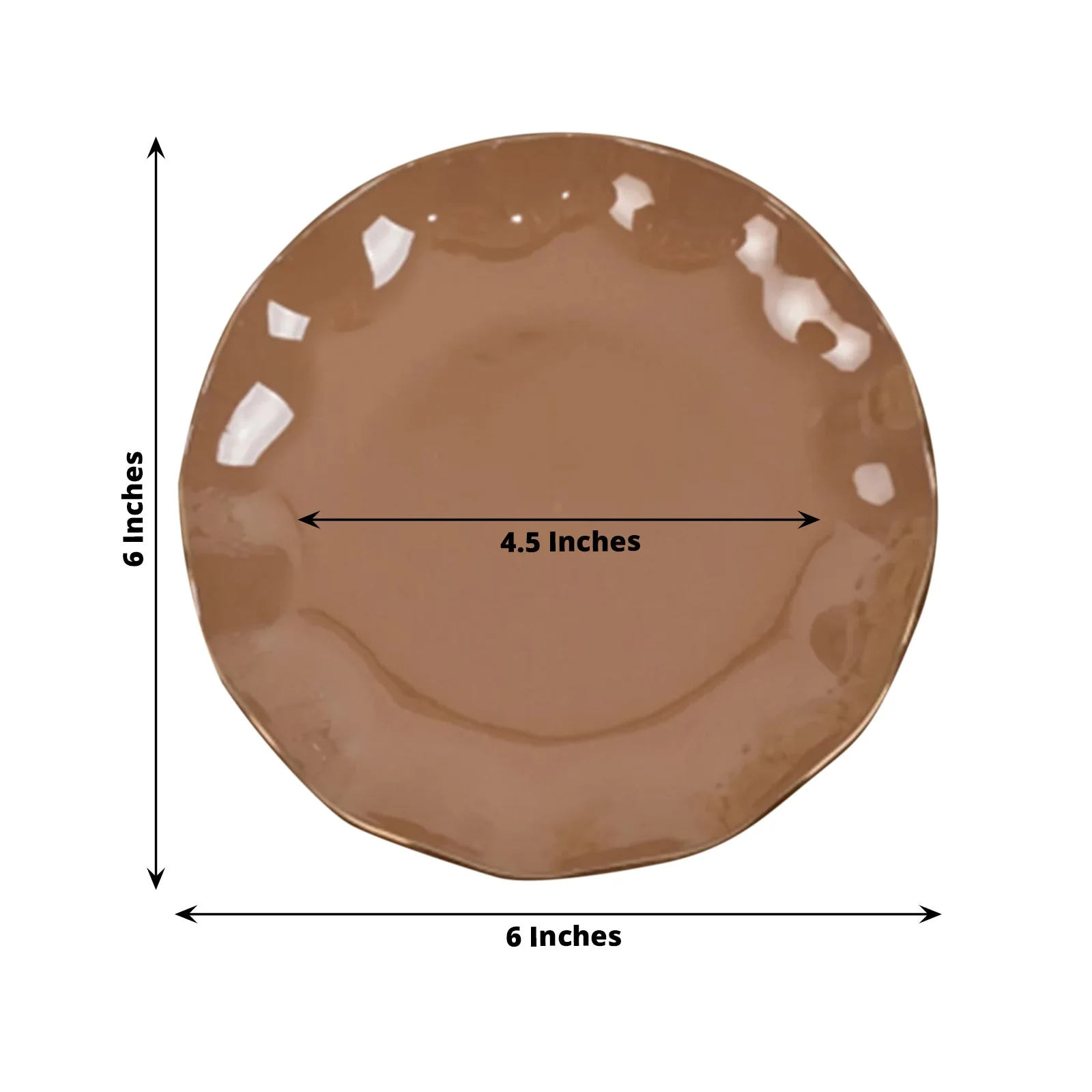 10-Pack Plastic Round Dessert Plates 6" Coffee Brown Ruffled Rim with Gold Edging - Heavy Duty Disposable Salad Appetizer Dinnerware - Image 3