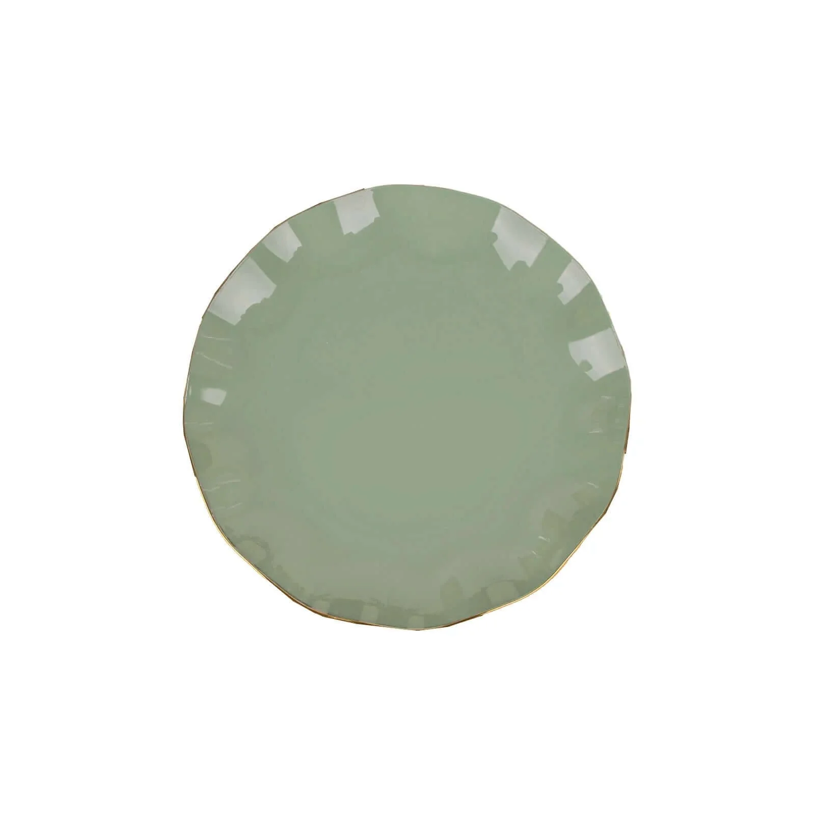 10-Pack Plastic Round Dessert Plates 6" Dusty Sage Green Ruffled Rim with Gold Edging - Heavy Duty Disposable Salad Appetizer Dinnerware - Image 6