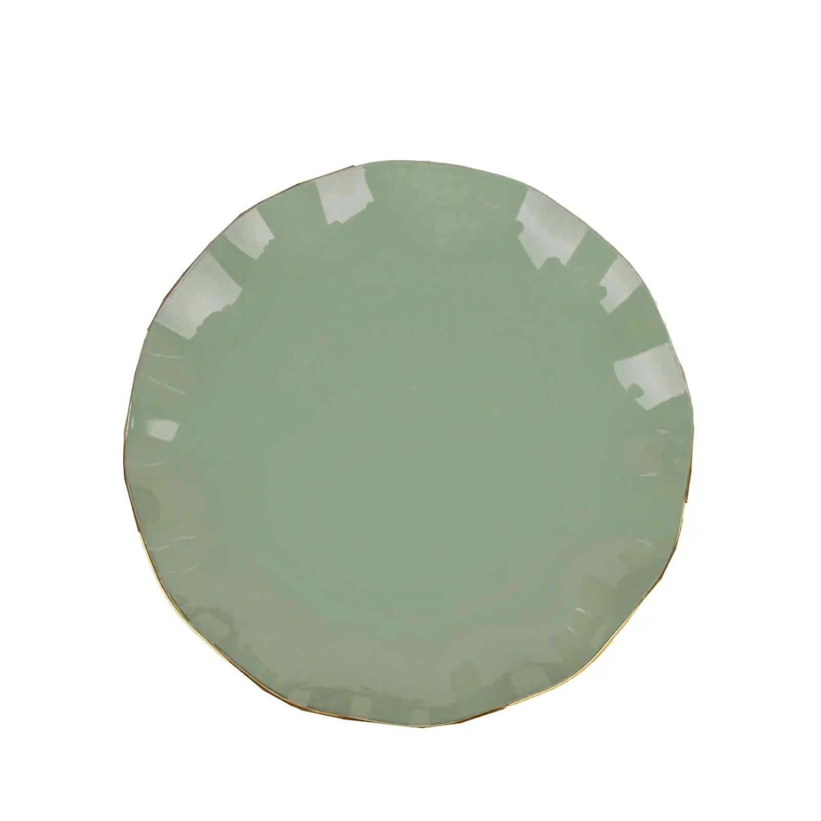 10-Pack Plastic Round Dessert Plates 6" Dusty Sage Green Ruffled Rim with Gold Edging - Heavy Duty Disposable Salad Appetizer Dinnerware - Image 8
