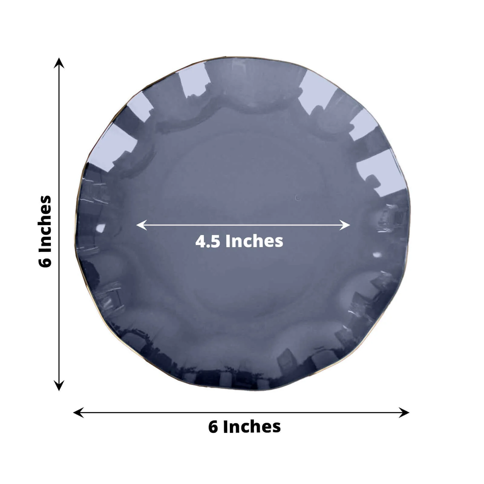 10-Pack Plastic Round Dessert Plates 6" Navy Blue Ruffled Rim with Gold Edging - Heavy Duty Disposable Salad Appetizer Dinnerware - Image 3