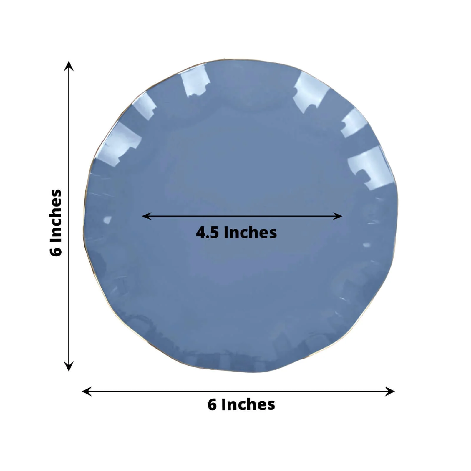 10-Pack Plastic Round Dessert Plates 6" Ocean Blue Ruffled Rim with Gold Edging - Heavy Duty Disposable Salad Appetizer Dinnerware - Image 3
