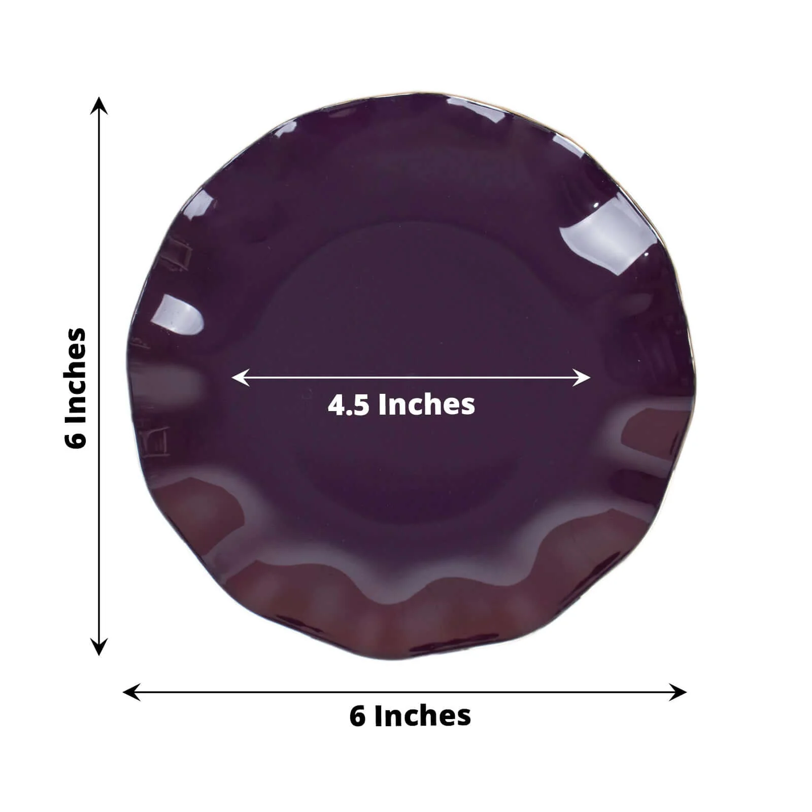 10-Pack Plastic Round Dessert Plates 6" Purple Ruffled Rim with Gold Edging - Heavy Duty Disposable Salad Appetizer Dinnerware - Image 3