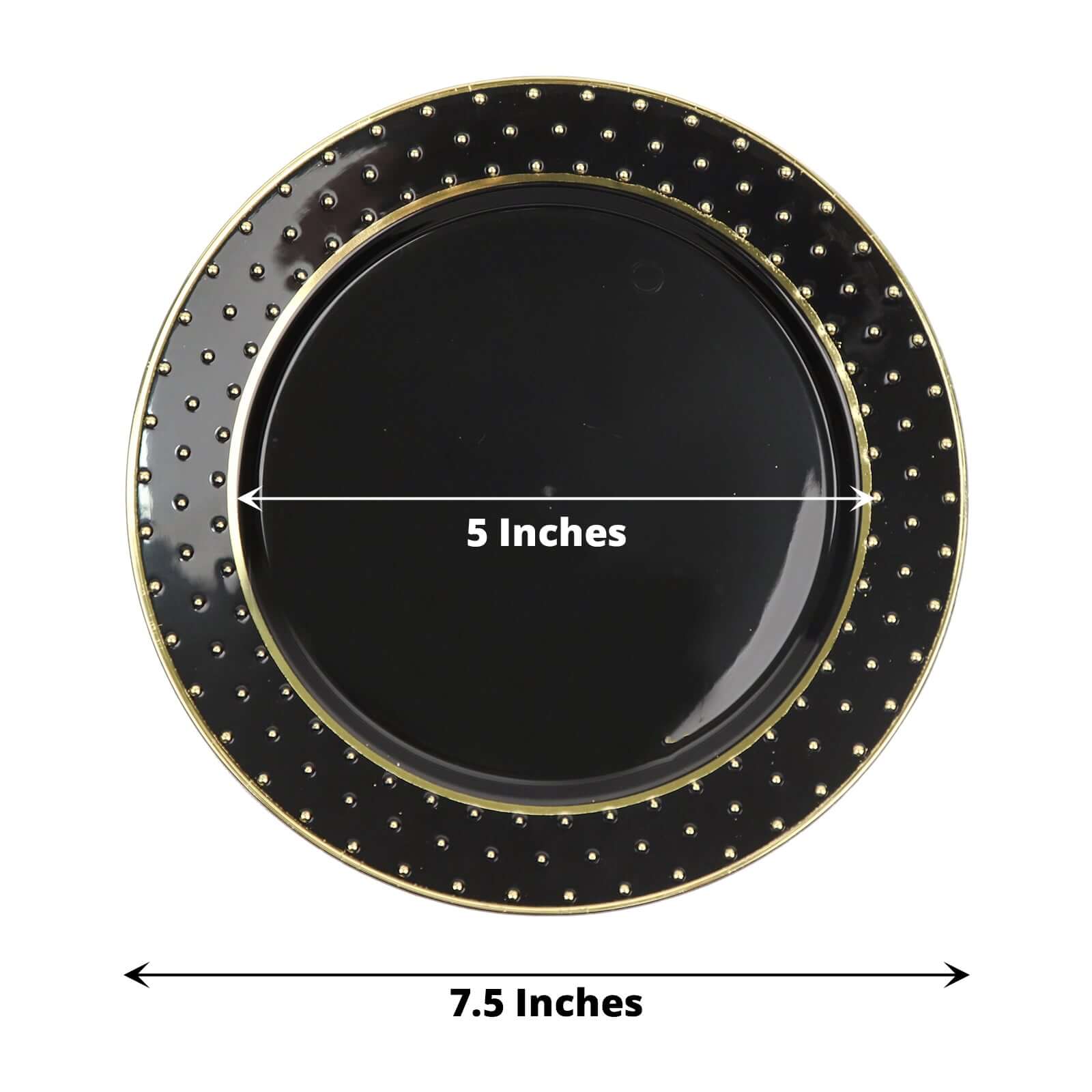 10-Pack Plastic Round Dessert Plates 7.5" Black with Gold 3D Polka Dotted Rim - Durable Disposable Appetizer Salad Plates for Sophisticated Events & Celebrations - Image 3