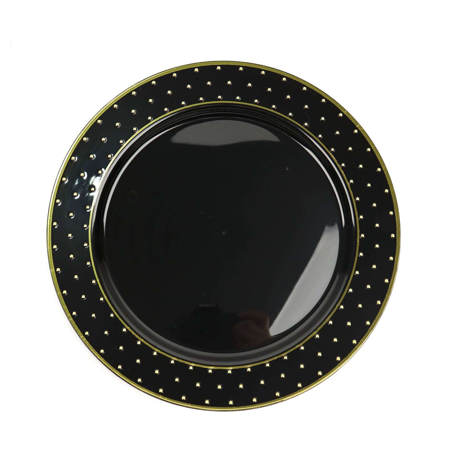 10-Pack Plastic Round Dessert Plates 7.5" Black with Gold 3D Polka Dotted Rim - Durable Disposable Appetizer Salad Plates for Sophisticated Events & Celebrations - Image 6
