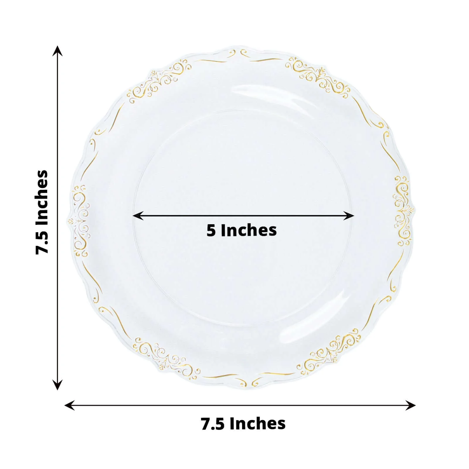 10-Pack Plastic Round Dessert Plates 7" Clear with Gold Vintage Embossed Rim & Scalloped Edges - Sturdy Disposable Salad Plates - Image 3