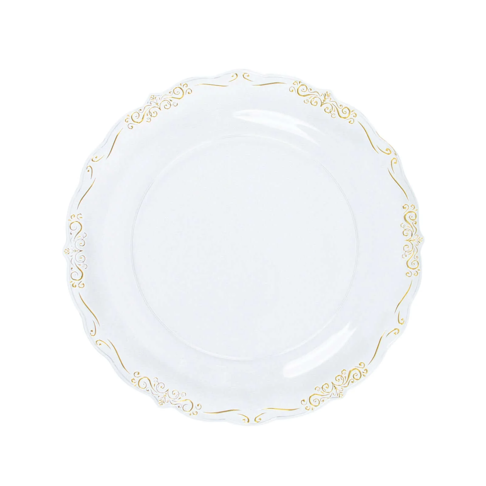 10-Pack Plastic Round Dessert Plates 7" Clear with Gold Vintage Embossed Rim & Scalloped Edges - Sturdy Disposable Salad Plates - Image 7