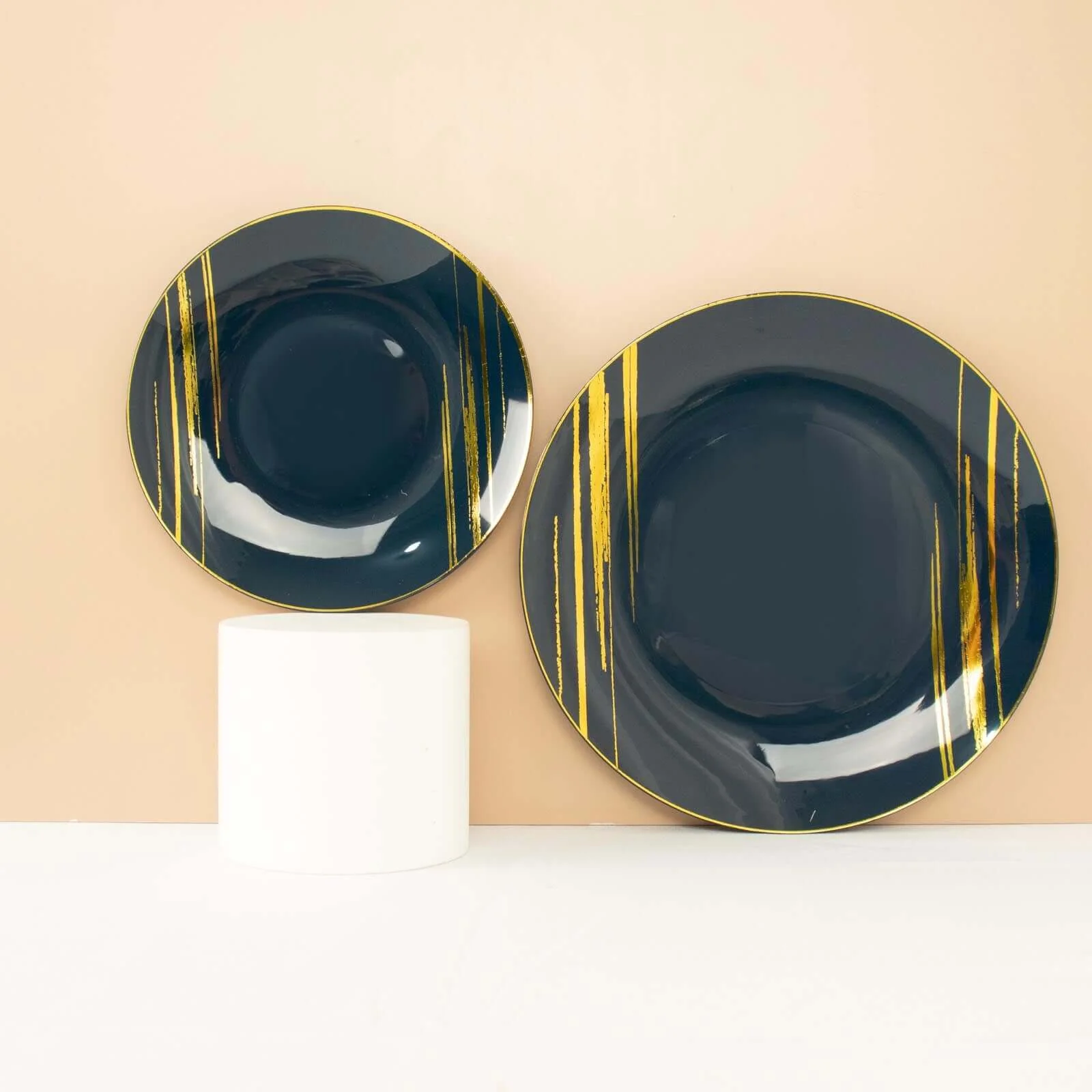 10-Pack Plastic Round Dessert Plates 7" Navy Blue with Gold Brush Stroked Print - Modern Disposable Appetizer Salad Plates - Image 13
