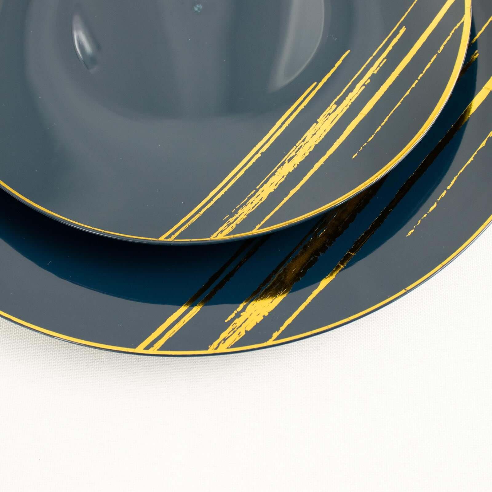 10-Pack Plastic Round Dessert Plates 7" Navy Blue with Gold Brush Stroked Print - Modern Disposable Appetizer Salad Plates - Image 14