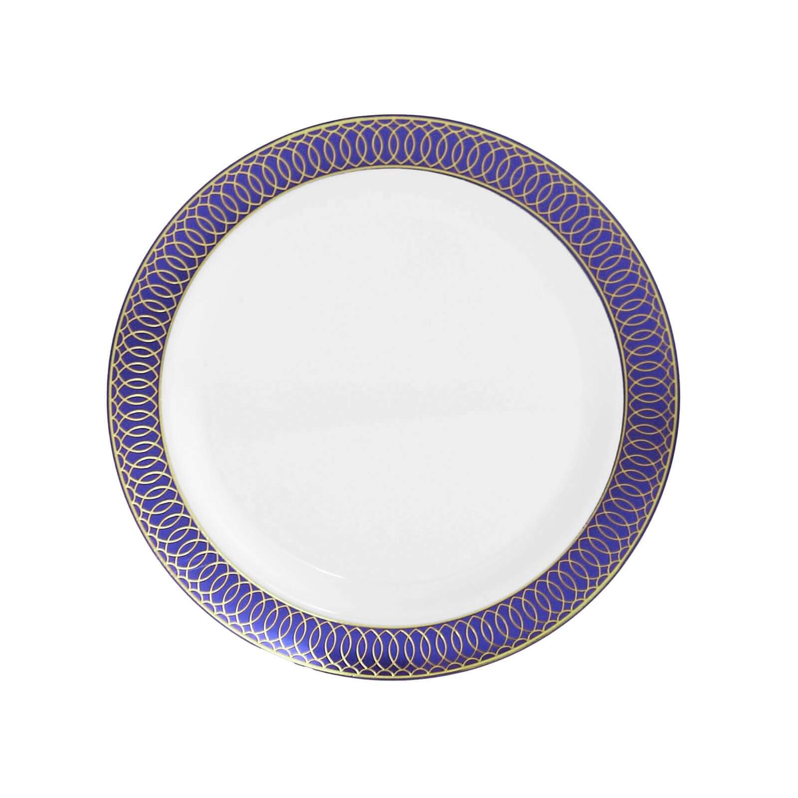 10-Pack Plastic Round Dessert Plates 7" White with Navy Blue Gold Spiral Rim - Stylish Disposable Salad Plates for Buffets & Catered Events - Image 7