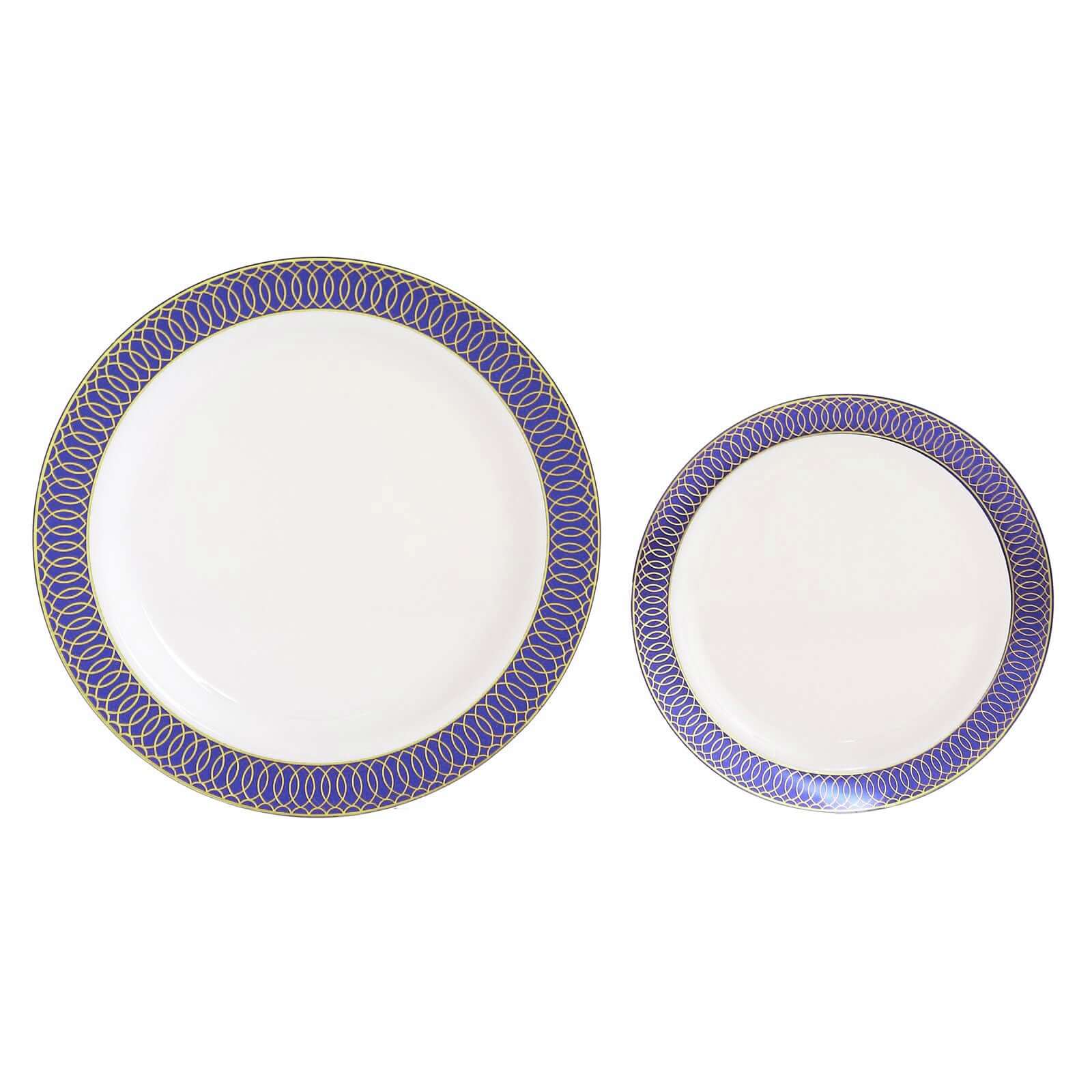 10-Pack Plastic Round Dessert Plates 7" White with Navy Blue Gold Spiral Rim - Stylish Disposable Salad Plates for Buffets & Catered Events - Image 8