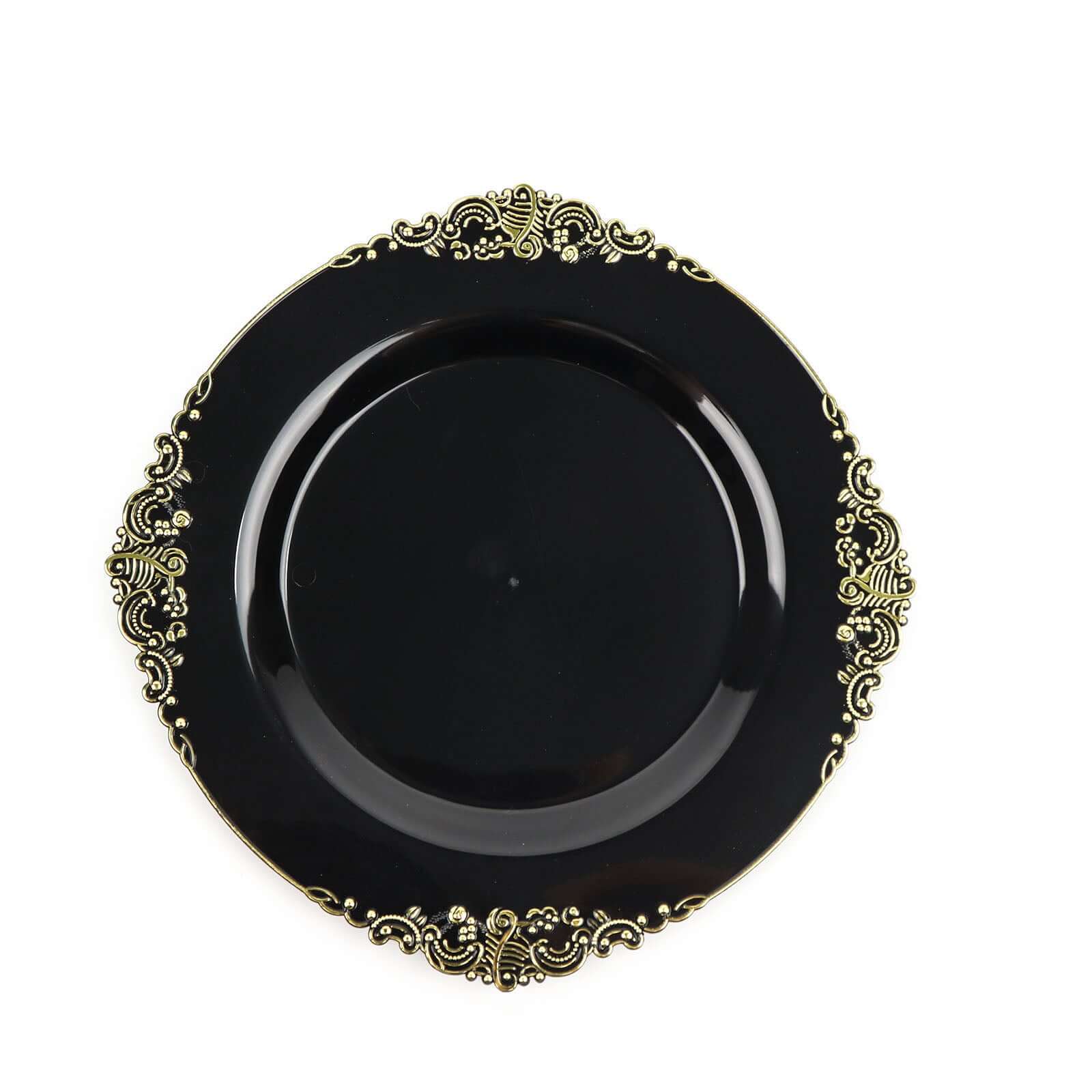 10-Pack Plastic Round Dessert Plates 8" Black with Gold Leaf Embossed Rim - Vintage Baroque Style Disposable Salad Plates for Upscale Dining & Special Events - Image 7