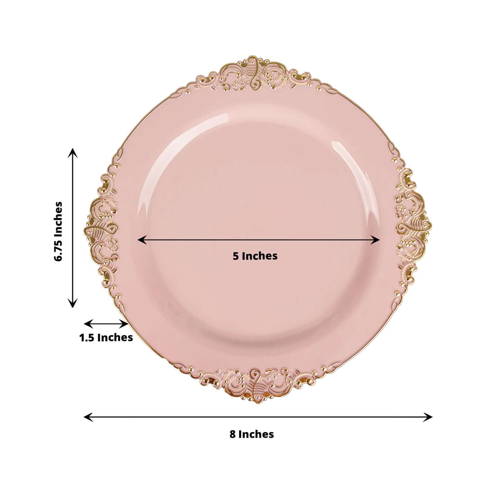 10-Pack Plastic Round Dessert Plates 8" Blush with Gold Leaf Embossed Rim - Vintage Baroque Style Disposable Salad Plates - Image 3