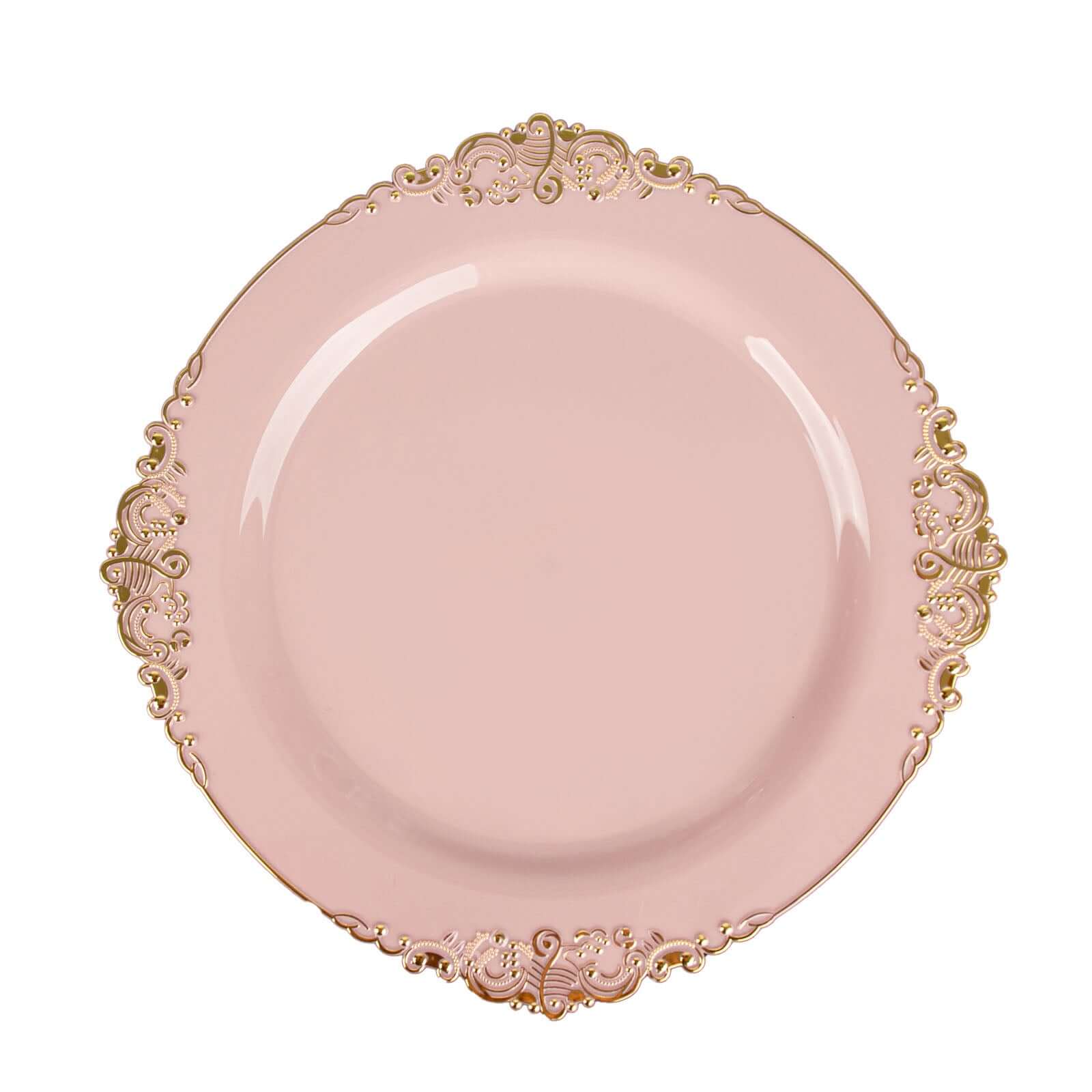10-Pack Plastic Round Dessert Plates 8" Blush with Gold Leaf Embossed Rim - Vintage Baroque Style Disposable Salad Plates - Image 7