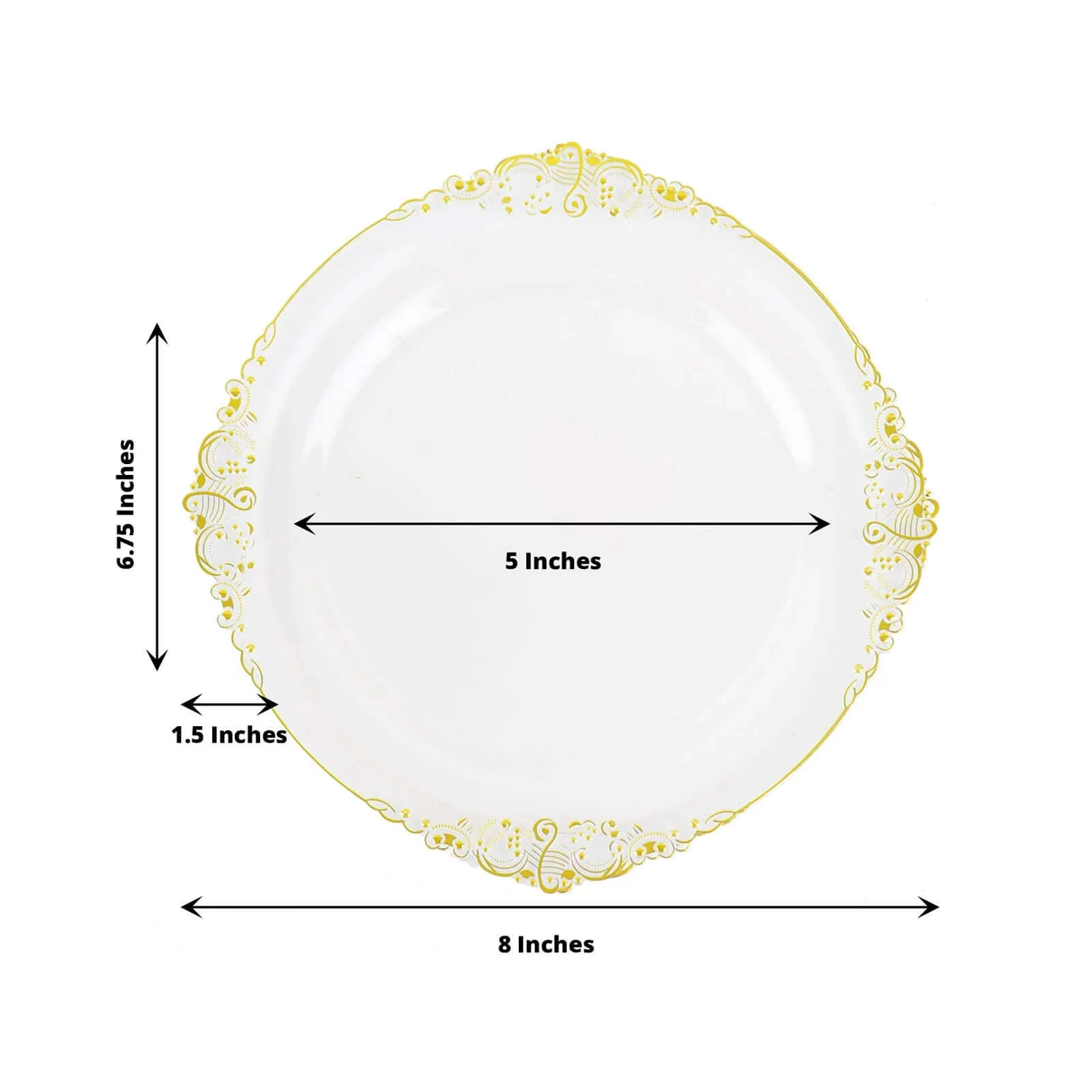 10-Pack Plastic Round Dessert Plates 8" Clear with Gold Leaf Embossed Rim - Vintage Baroque Style Disposable Salad Plates - Image 3
