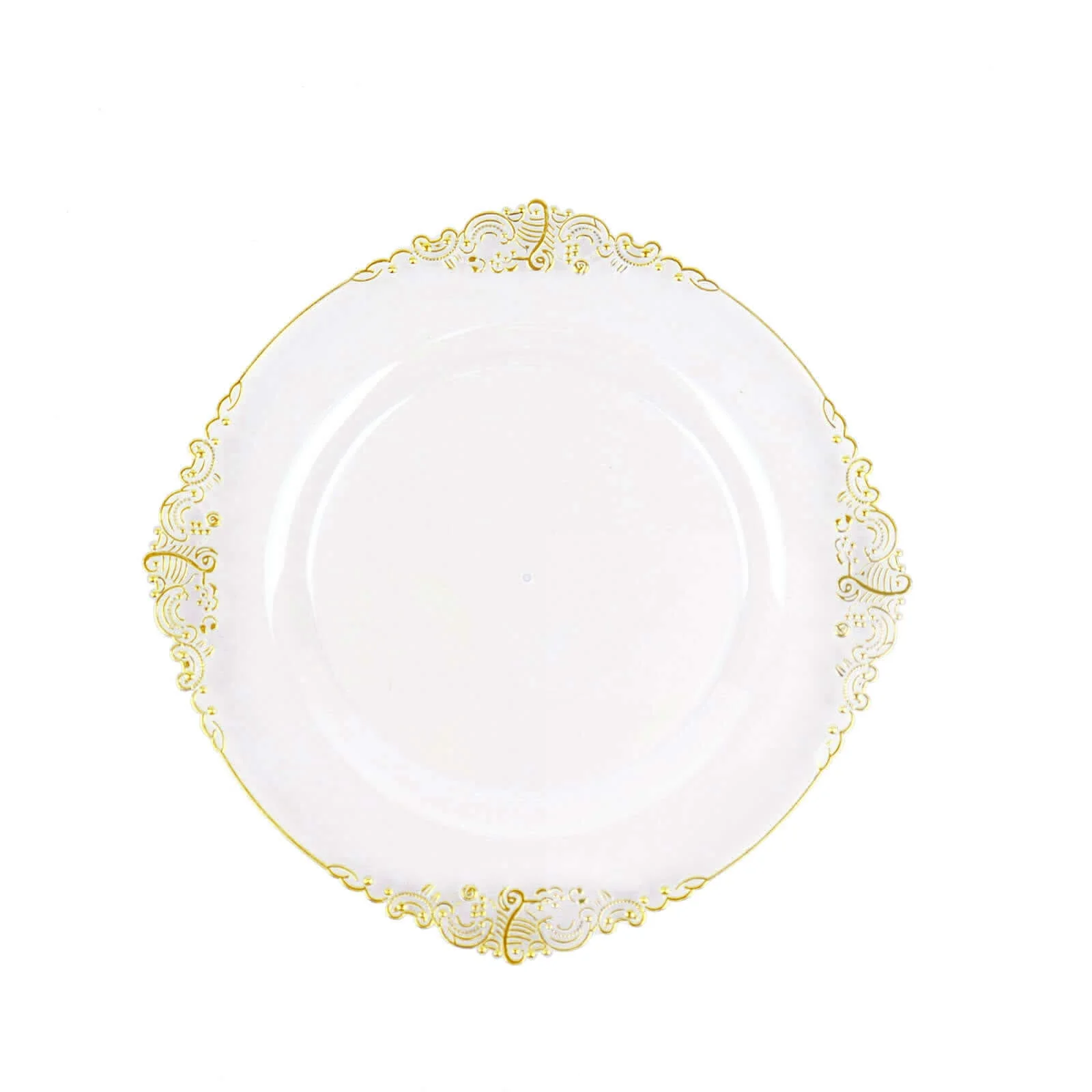10-Pack Plastic Round Dessert Plates 8" Clear with Gold Leaf Embossed Rim - Vintage Baroque Style Disposable Salad Plates - Image 7