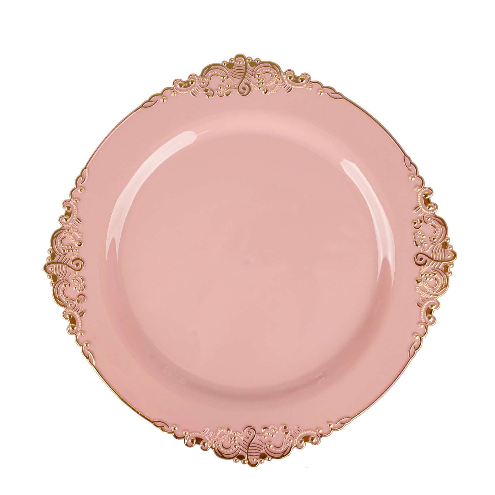 10-Pack Plastic Round Dessert Plates 8" Dusty Rose with Gold Leaf Embossed Rim - Vintage Baroque Style Disposable Salad Plates - Image 7