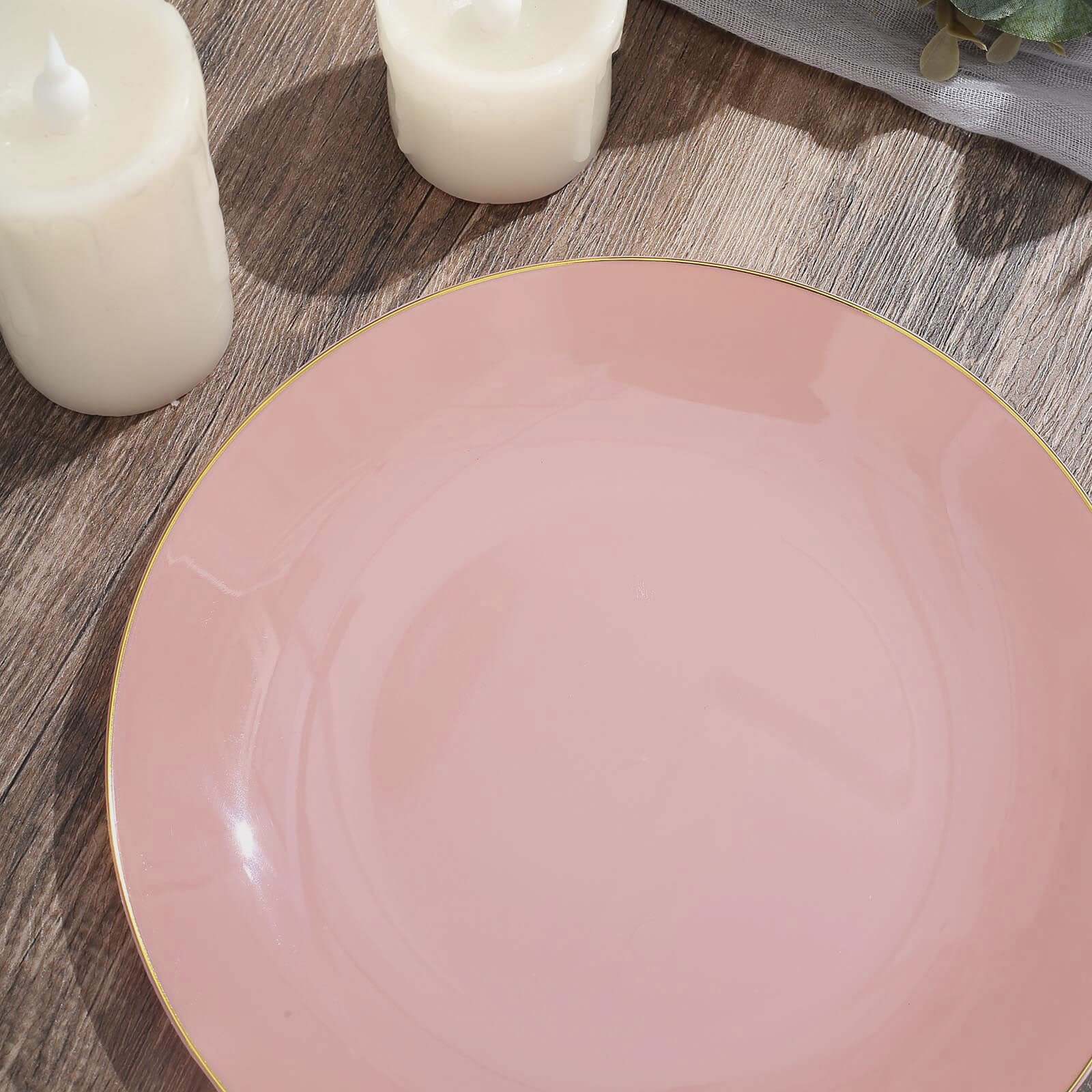 10-Pack Plastic Round Dessert Plates 8" Dusty Rose with Gold Rim - Glossy Disposable Appetizer Salad Plates - Image 14