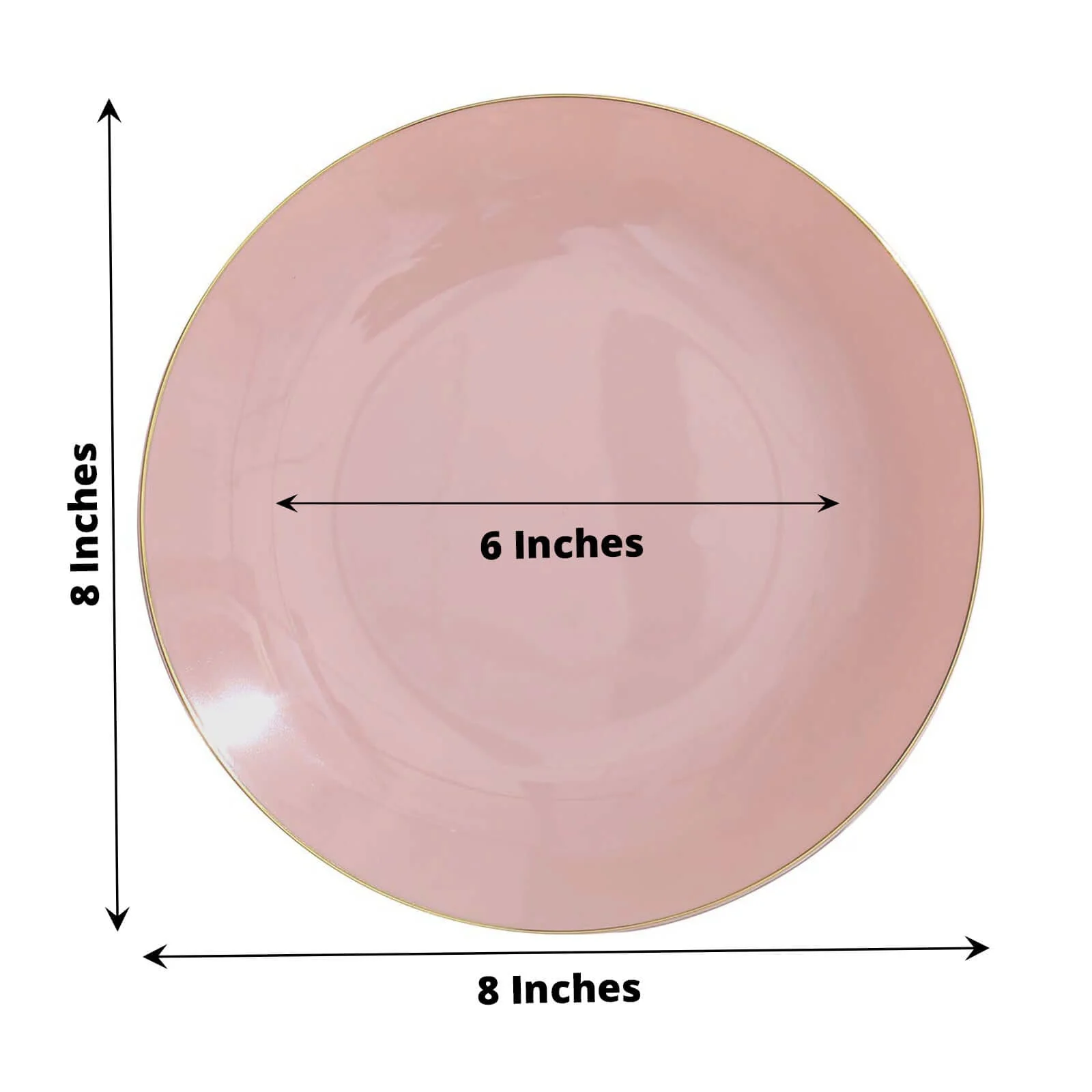 10-Pack Plastic Round Dessert Plates 8" Dusty Rose with Gold Rim - Glossy Disposable Appetizer Salad Plates - Image 3