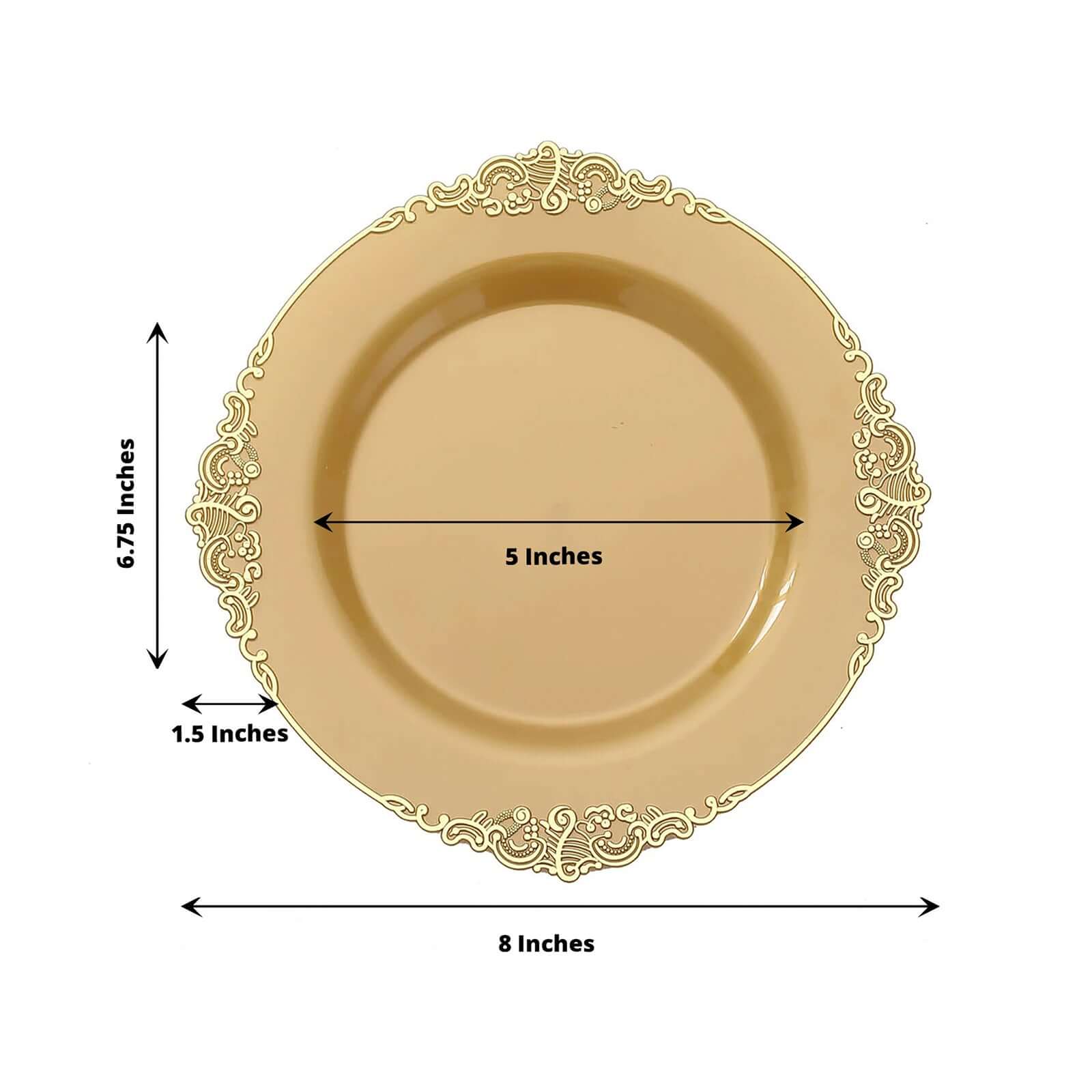 10-Pack Plastic Round Dessert Plates 8" Gold - Image 3
