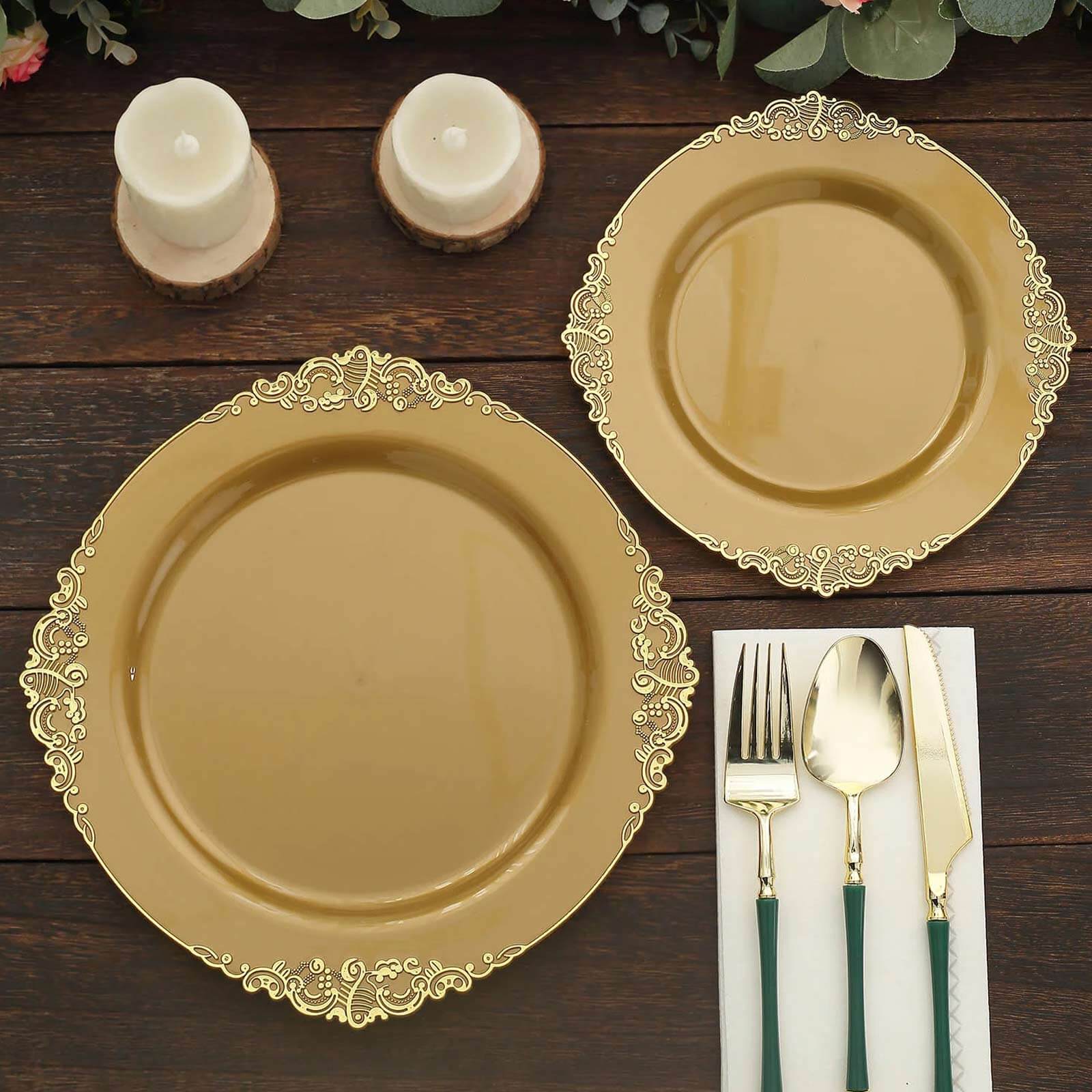 10-Pack Plastic Round Dessert Plates 8" Gold - Image 6