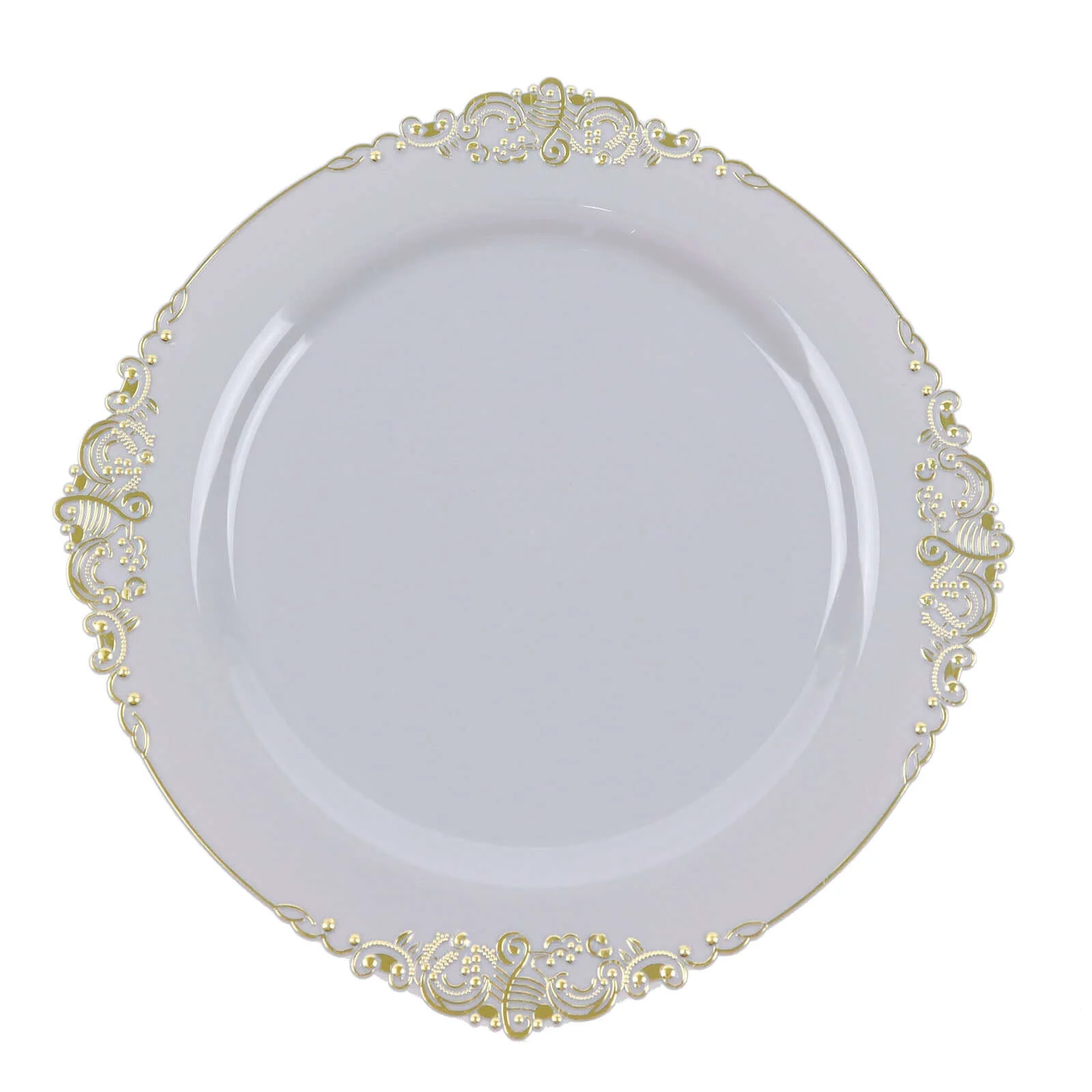 10-Pack Plastic Round Dessert Plates 8" Gray with Gold Leaf Embossed Rim - Vintage Baroque Style Disposable Salad Plates - Image 7