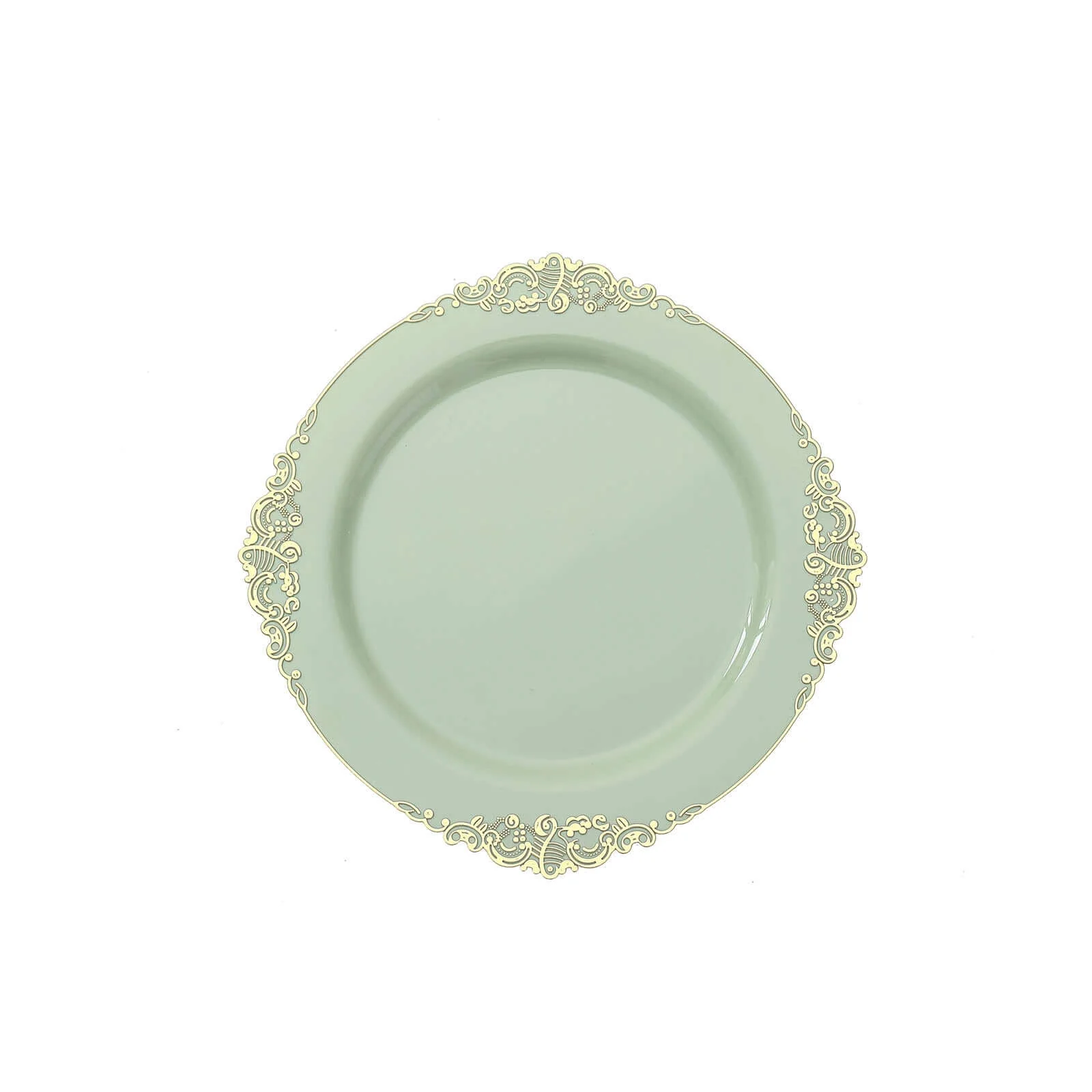 10-Pack Plastic Round Dessert Plates 8" Sage Green with Gold Leaf Embossed Rim - Vintage Baroque Style Disposable Salad Plates - Image 7