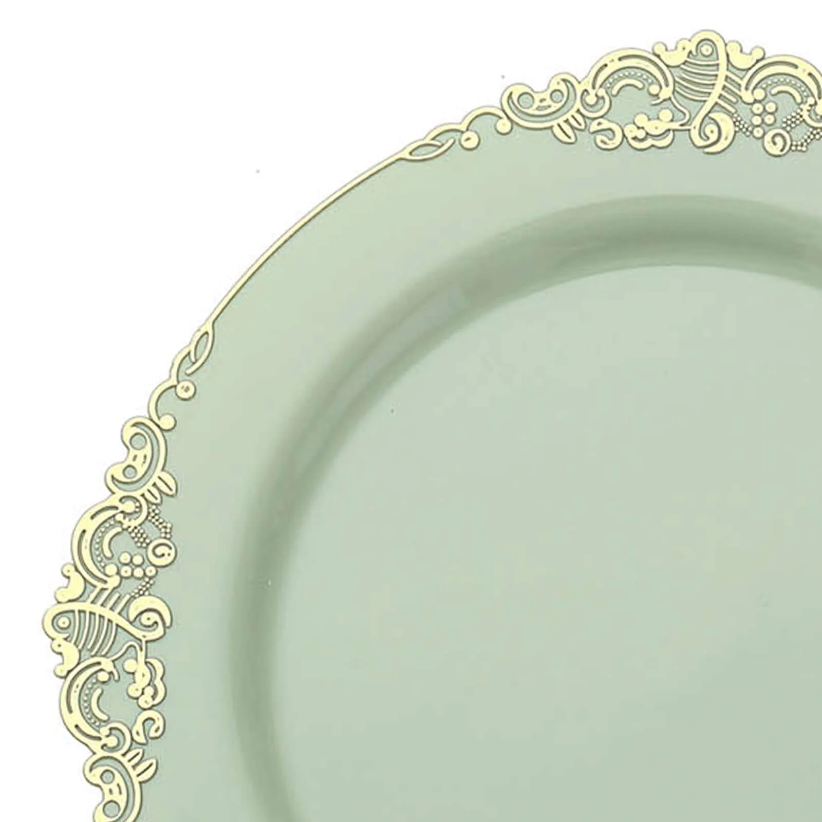 10-Pack Plastic Round Dessert Plates 8" Sage Green with Gold Leaf Embossed Rim - Vintage Baroque Style Disposable Salad Plates - Image 8