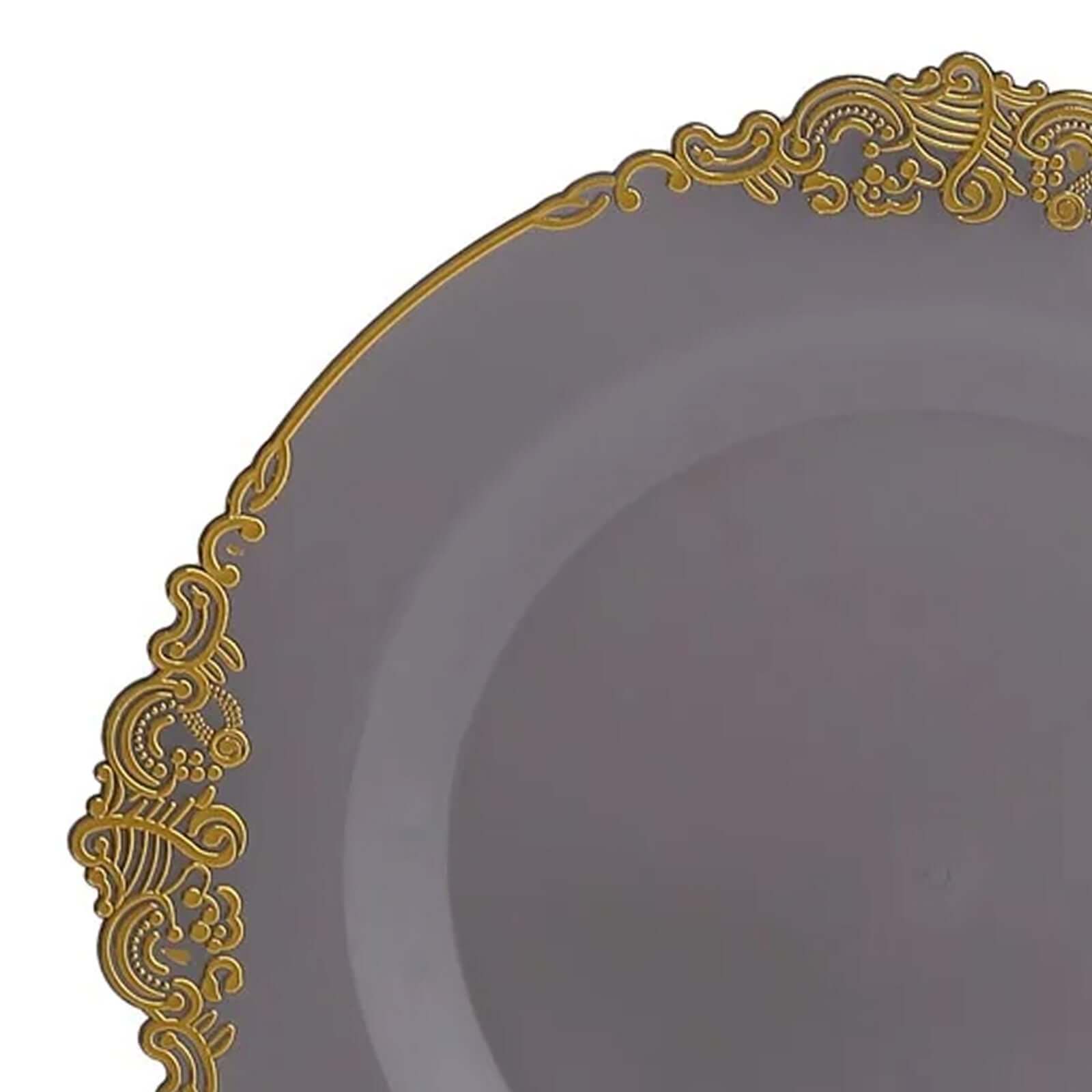 10-Pack Plastic Round Dessert Plates 8" Transparent Black with Gold Leaf Embossed Rim - Vintage Baroque Style Disposable Salad Plates - Image 12