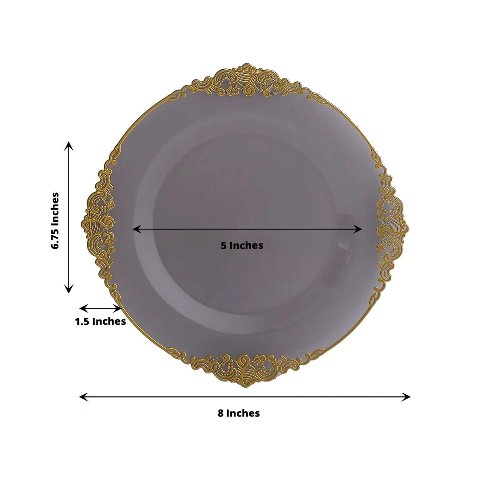 10-Pack Plastic Round Dessert Plates 8" Transparent Black with Gold Leaf Embossed Rim - Vintage Baroque Style Disposable Salad Plates - Image 3