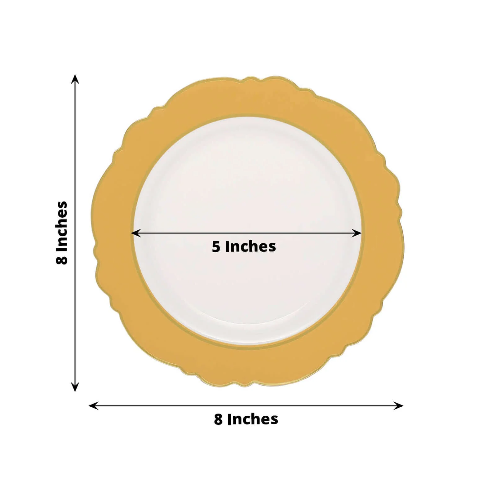 10-Pack Plastic Round Dessert Plates 8" White with Gold Blossom Design & Gold Edging - Disposable Salad Appetizer Plates for Modern & Sophisticated Tablescape - Image 3