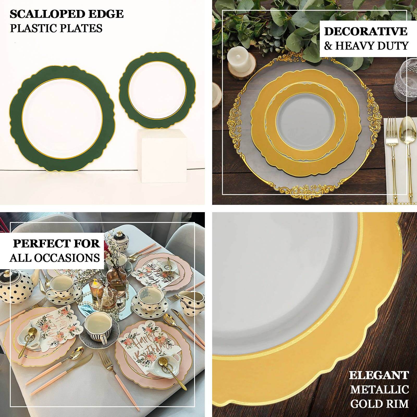 10-Pack Plastic Round Dessert Plates 8" White with Gold Blossom Design & Gold Edging - Disposable Salad Appetizer Plates for Modern & Sophisticated Tablescape - Image 4