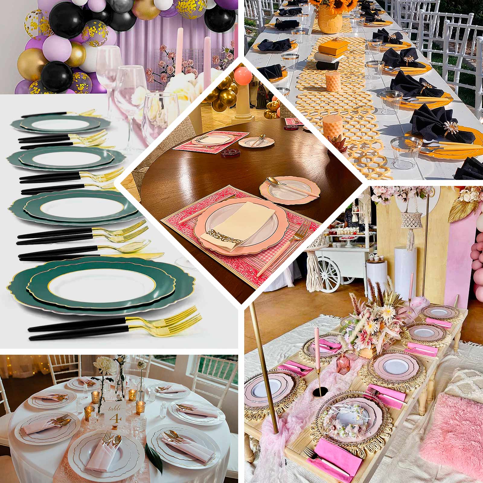 10-Pack Plastic Round Dessert Plates 8" White with Gold Blossom Design & Gold Edging - Disposable Salad Appetizer Plates for Modern & Sophisticated Tablescape - Image 5
