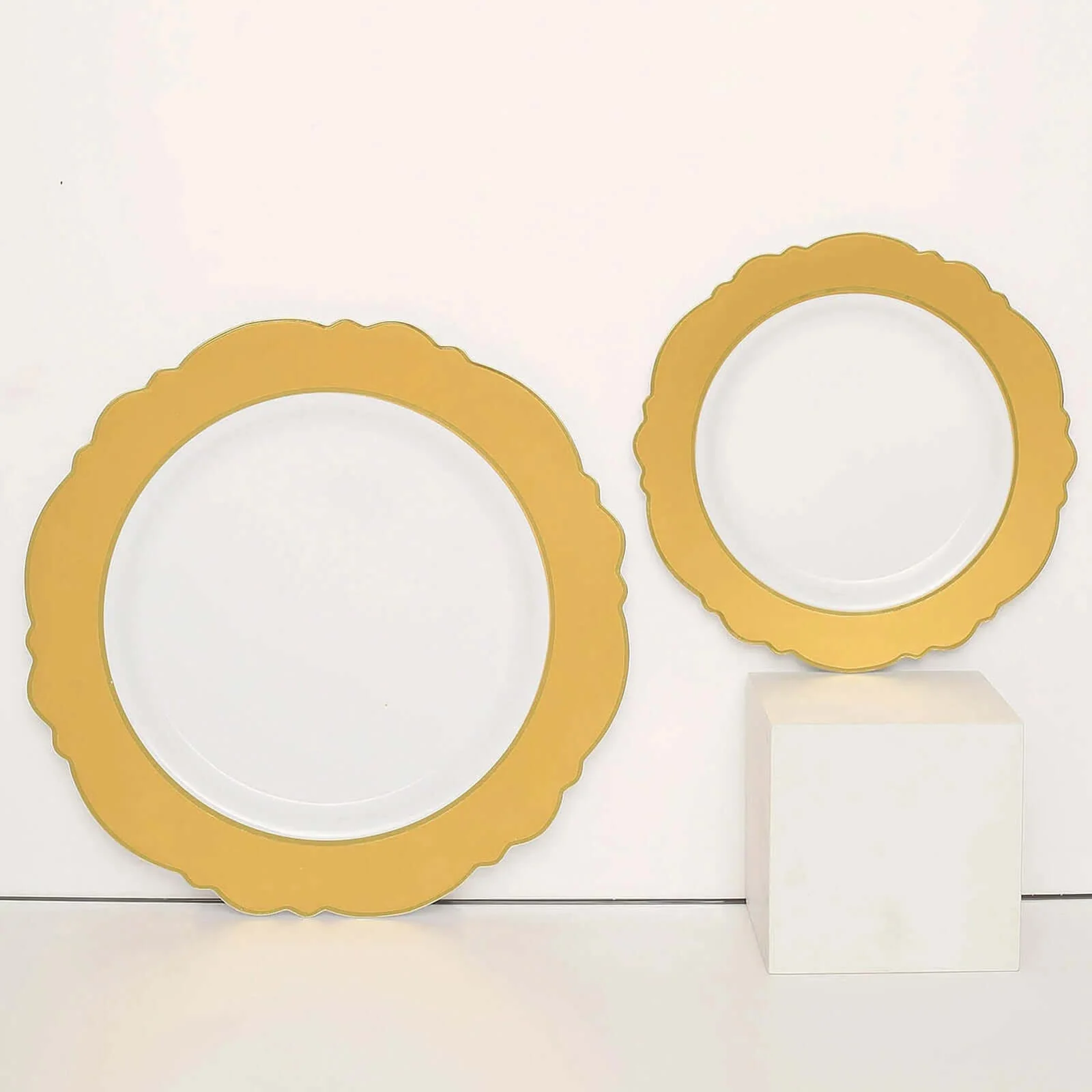 10-Pack Plastic Round Dessert Plates 8" White with Gold Blossom Design & Gold Edging - Disposable Salad Appetizer Plates for Modern & Sophisticated Tablescape - Image 6