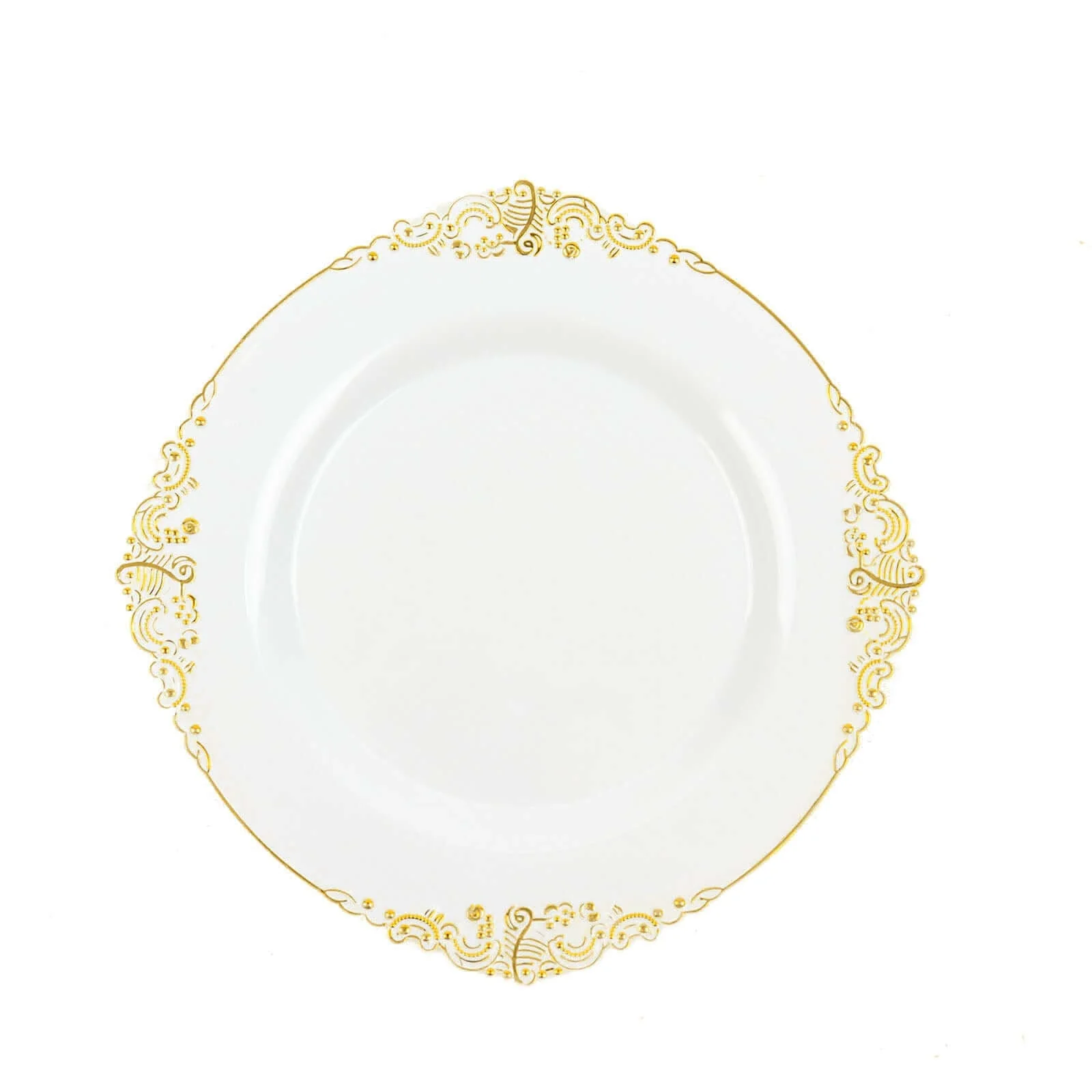 10-Pack Plastic Round Dessert Plates 8" White with Gold Leaf Embossed Rim - Vintage Baroque Style Disposable Salad Plates for Upscale Dining & Special Events - Image 7